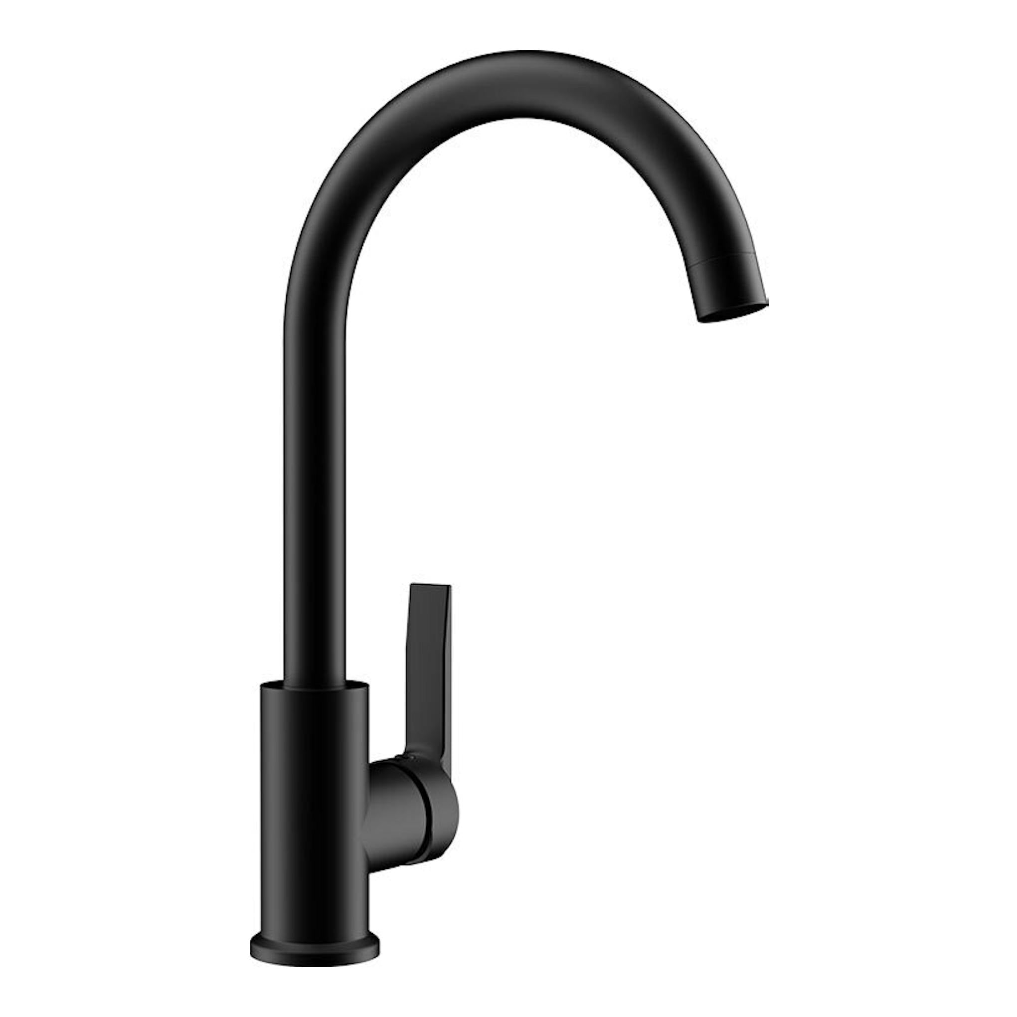 Grifo Teka IN915 negro, vista frontal, caño alto curvado y monomando lateral.
