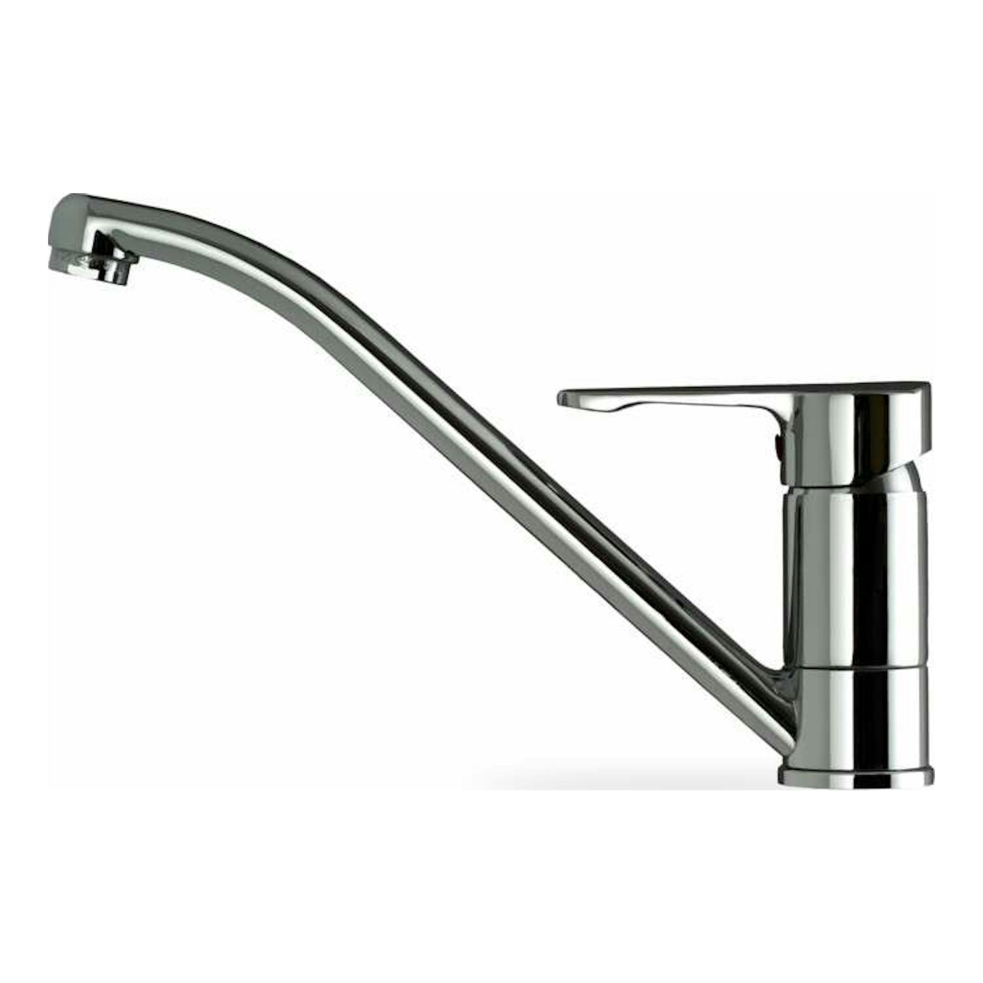 Grifo Teka ML cromado, vista lateral, monomando de caño alto y acabado metálico.