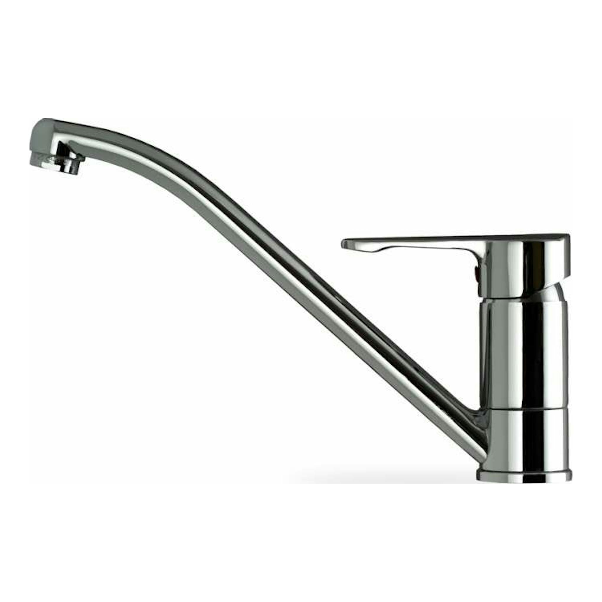 Grifo Teka ML cromado, vista lateral, monomando de caño alto y acabado metálico.