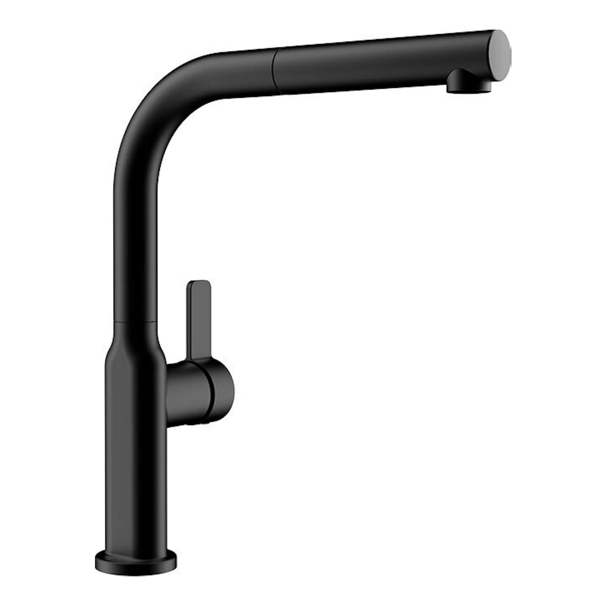 Grifo Teka OVAL 938 negro, visto de lado, con caño alto curvo y mando lateral.