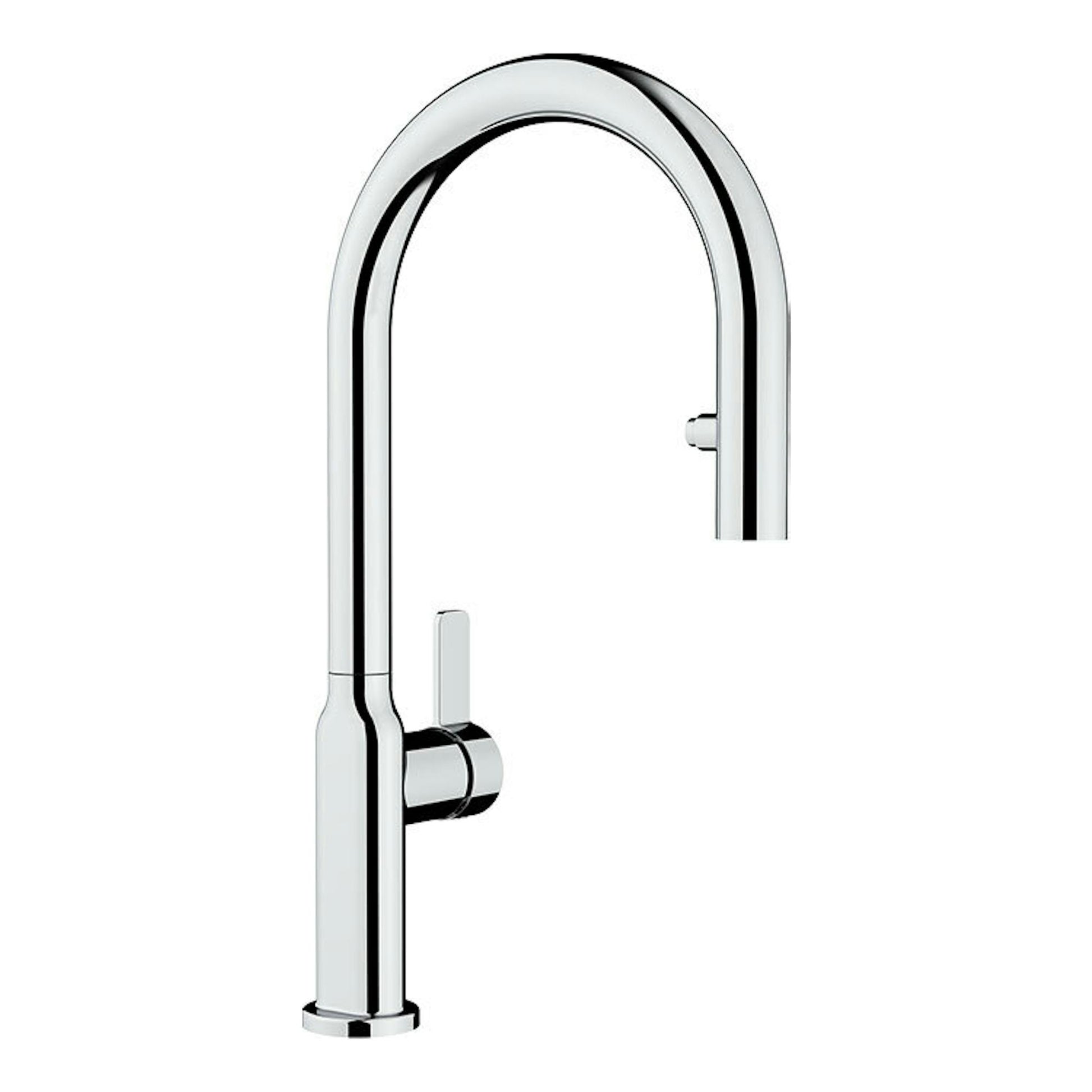 Grifo Teka OVAL 9382 cromo, vista frontal, con caño alto curvo y mando lateral.