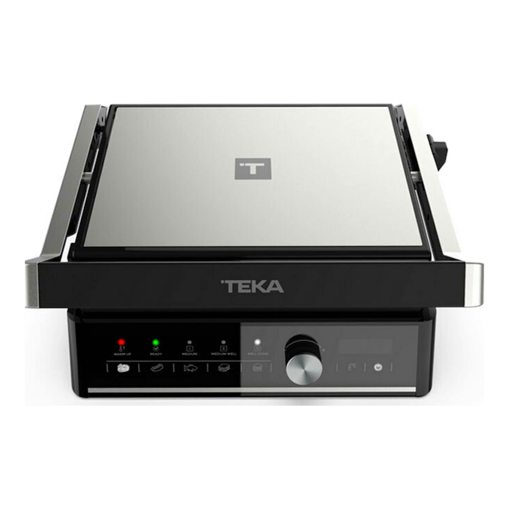 Grill de sobremesa Teka T GRILL BK-SS, vista frontal, color negro y acero inoxidable.
