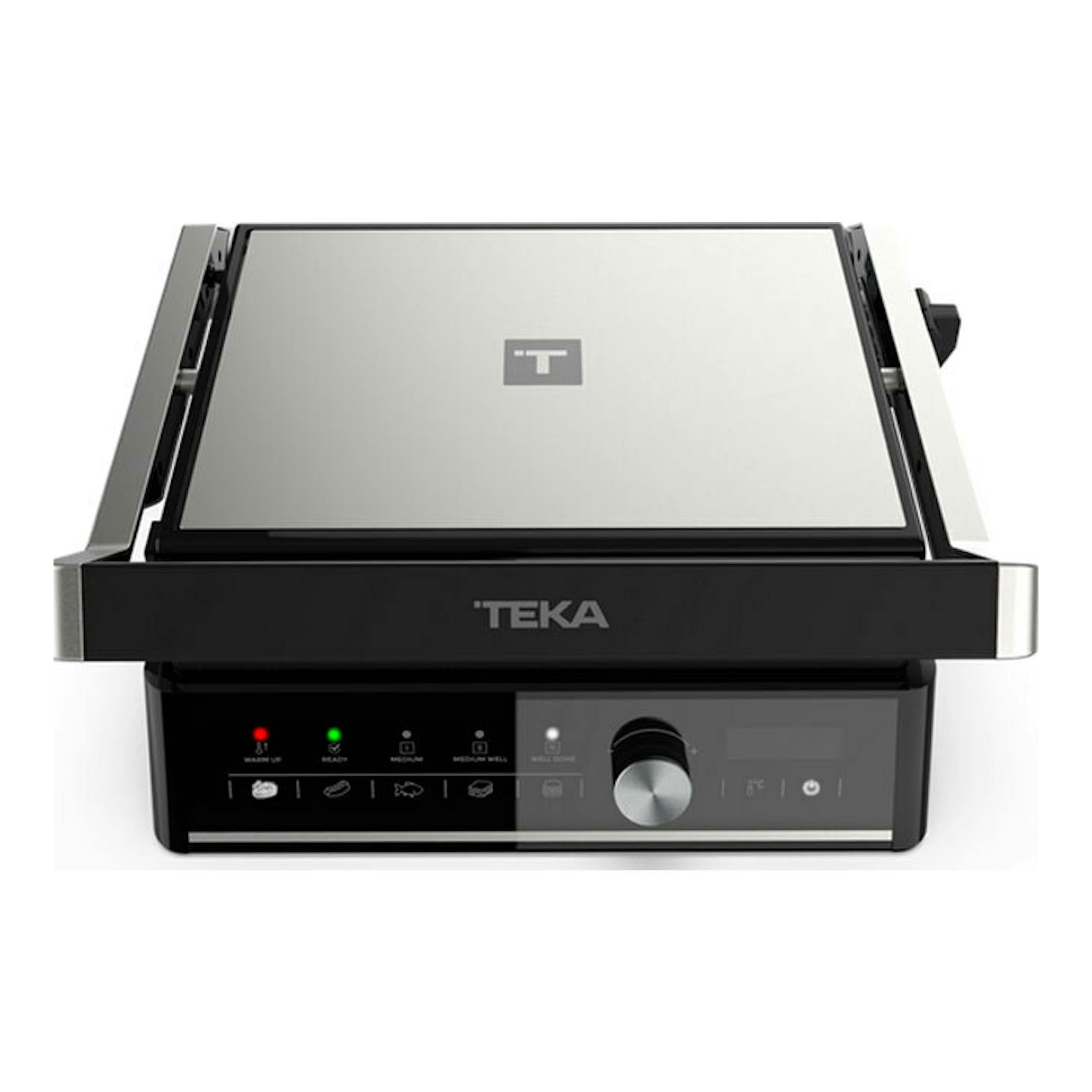 Grill de sobremesa Teka T GRILL BK-SS, vista frontal, color negro y acero inoxidable.