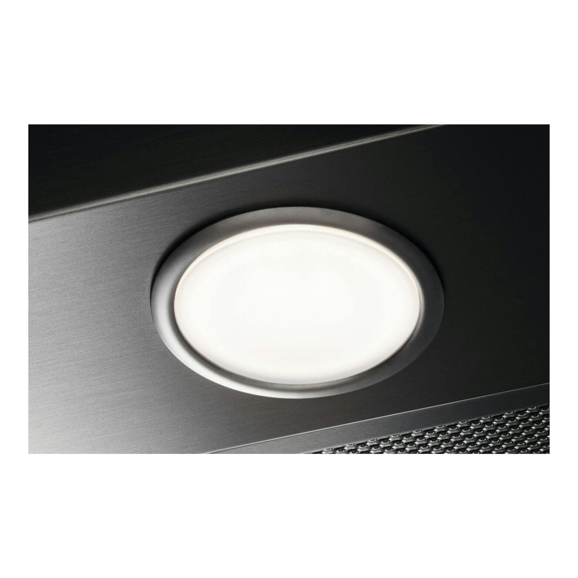 Grupo filtrante AEG DGB2531M de acero inoxidable, con luz LED circular, vista en primer plano.