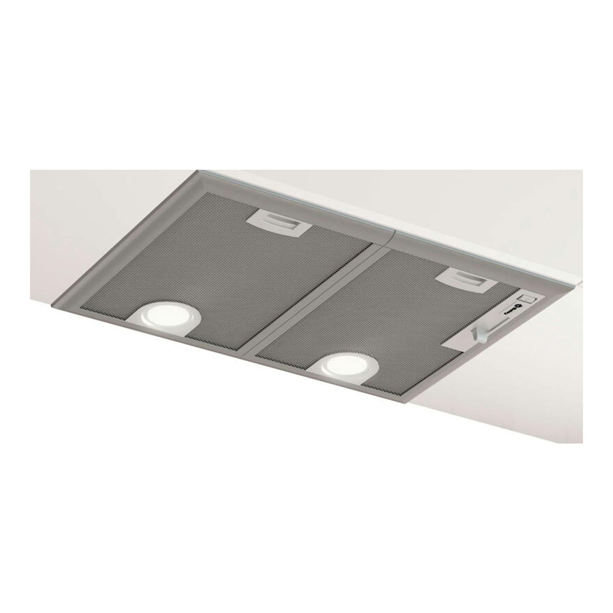 Grupo filtrante Balay 3BF255NG en inox, vista inferior empotrada con dos filtros y dos luces.