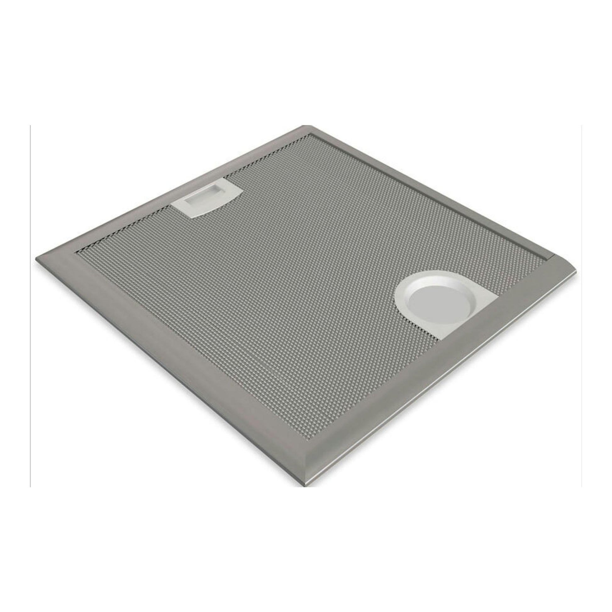 Grupo filtrante Balay 3BF255NG inox, vista en ángulo de un panel cuadrado con rejilla metálica y filtro circular.