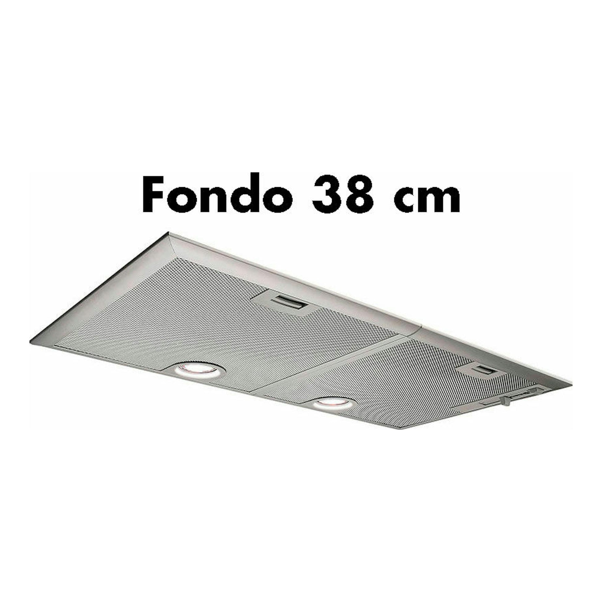 Grupo filtrante Balay 3BF276NX de acero inoxidable, vista inferior inclinada, fondo 38 cm, con dos luces.