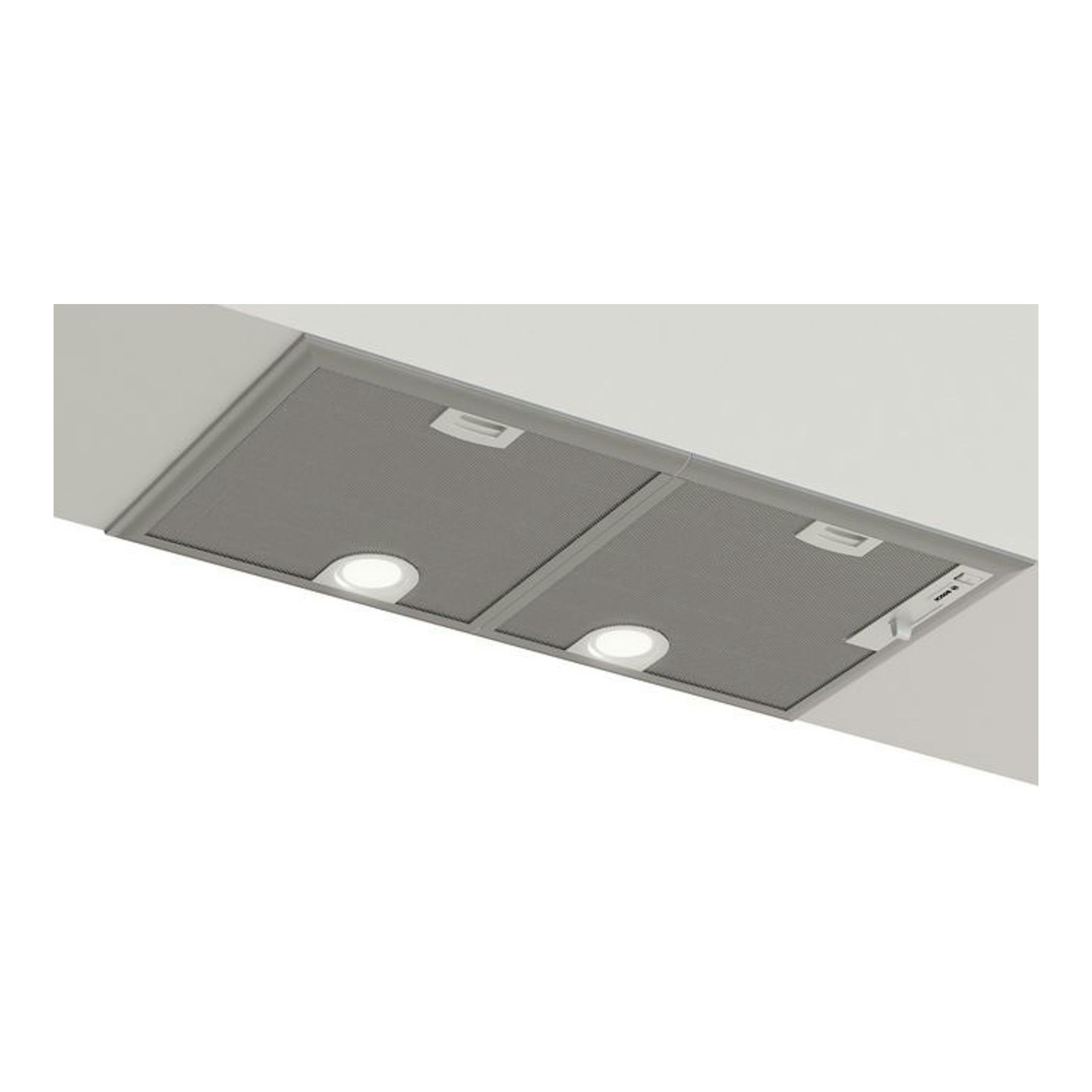 Grupo filtrante Bosch DHL755BM integrado, vista inferior, plateado, con dos filtros y luces LED.