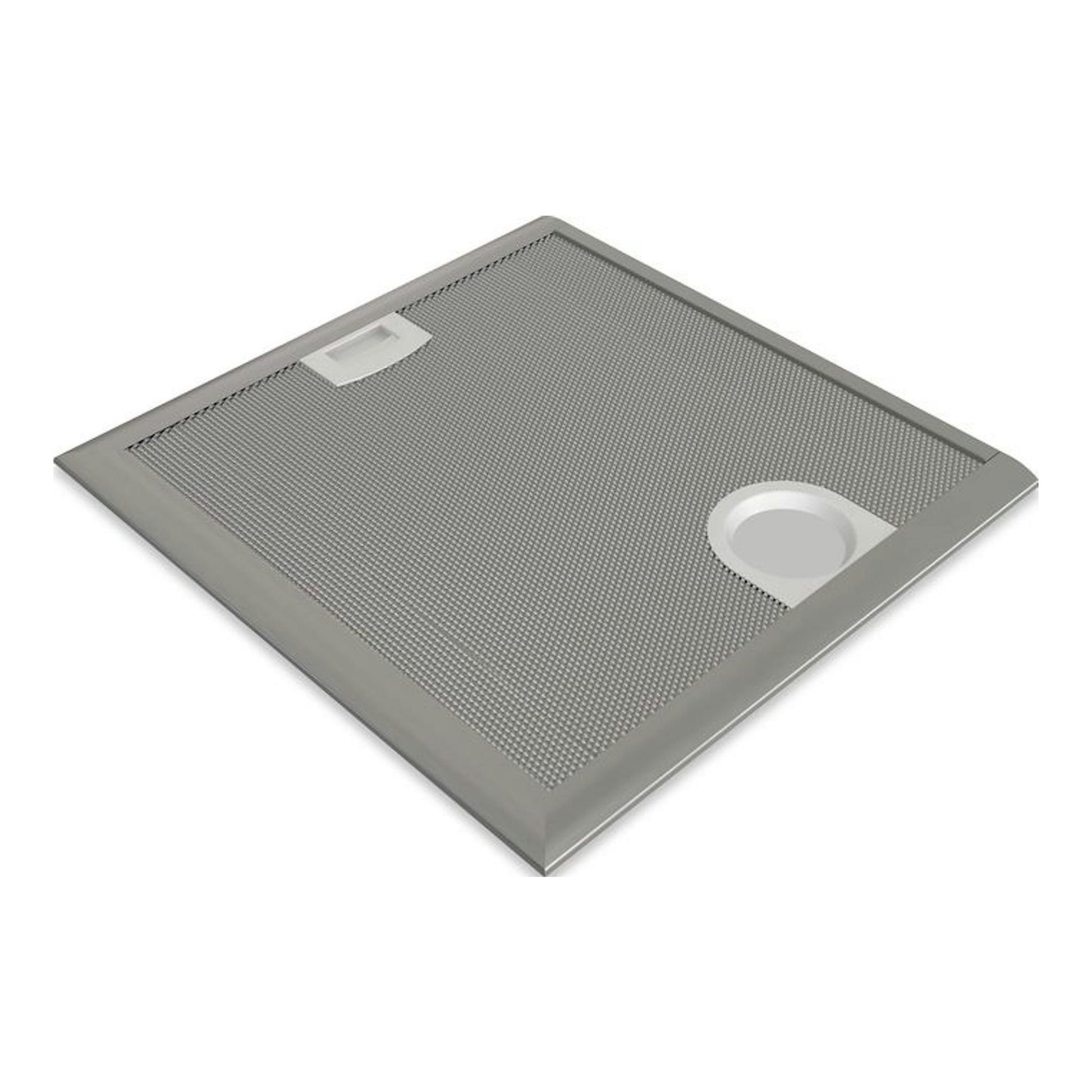 Bosch DHL755BM: grupo filtrante plateado, vista en ángulo de panel rectangular metálico.