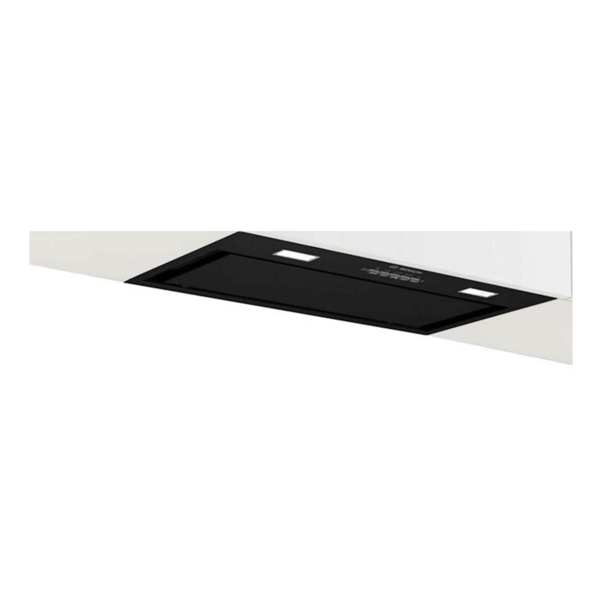 Grupo filtrante Bosch DLN57PC60 negro, vista frontal inclinada, integrado en mueble de cocina.