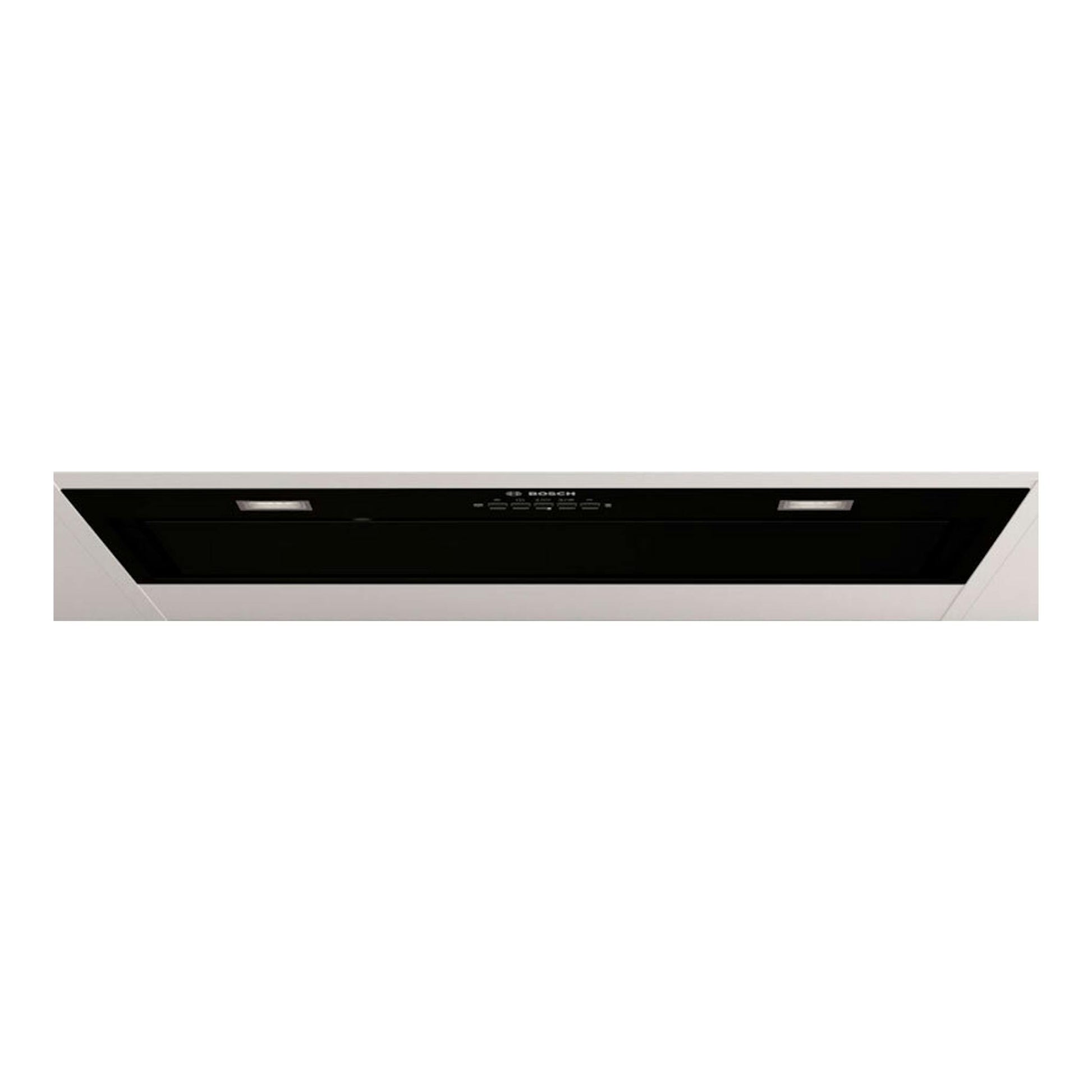 Grupo filtrante Bosch DLN78PC60 negro, vista frontal empotrada en techo, con dos luces.