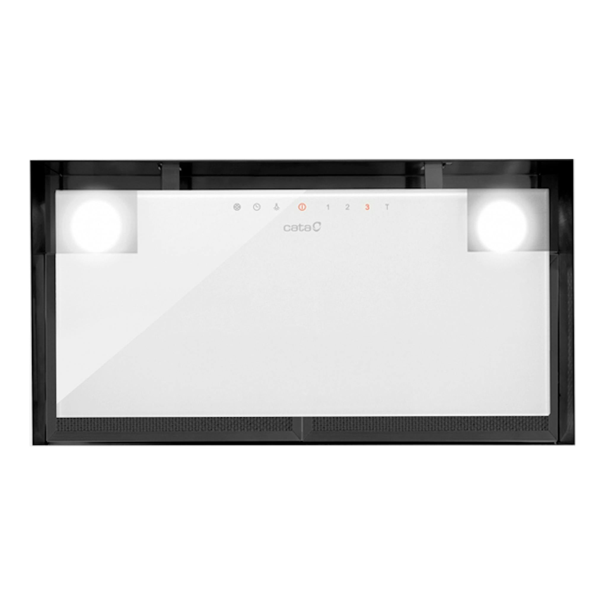 Grupo filtrante Cata GC DUAL A WH 45 blanco, vista frontal, panel blanco con marco negro y luces laterales.