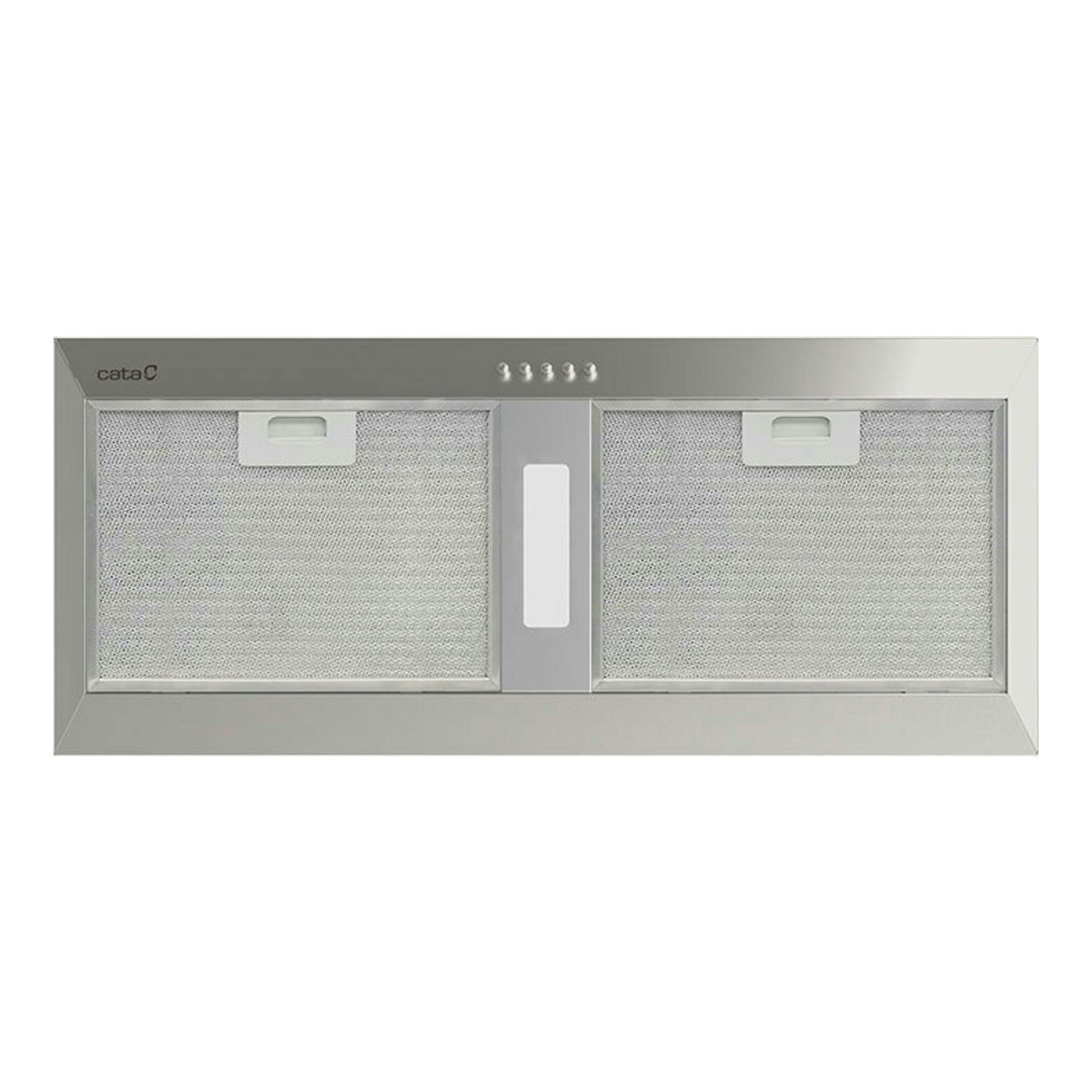 Grupo filtrante Cata GCB77X en acero inox, vista frontal, con dos filtros metálicos y panel central.