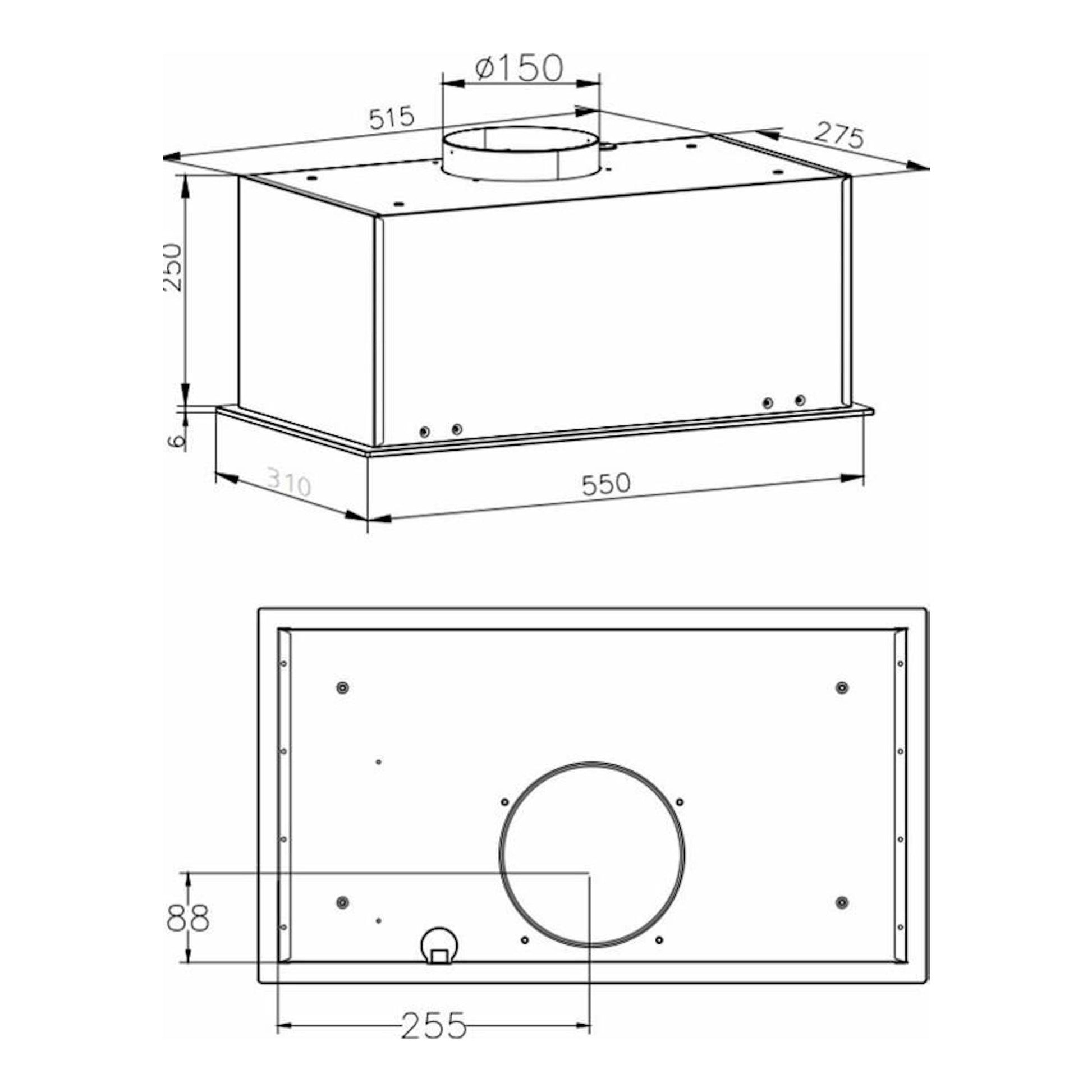 Fagor 3AF3-550N: dibujo técnico de grupo filtrante negro, con vista frontal, superior e isométrica y medidas.