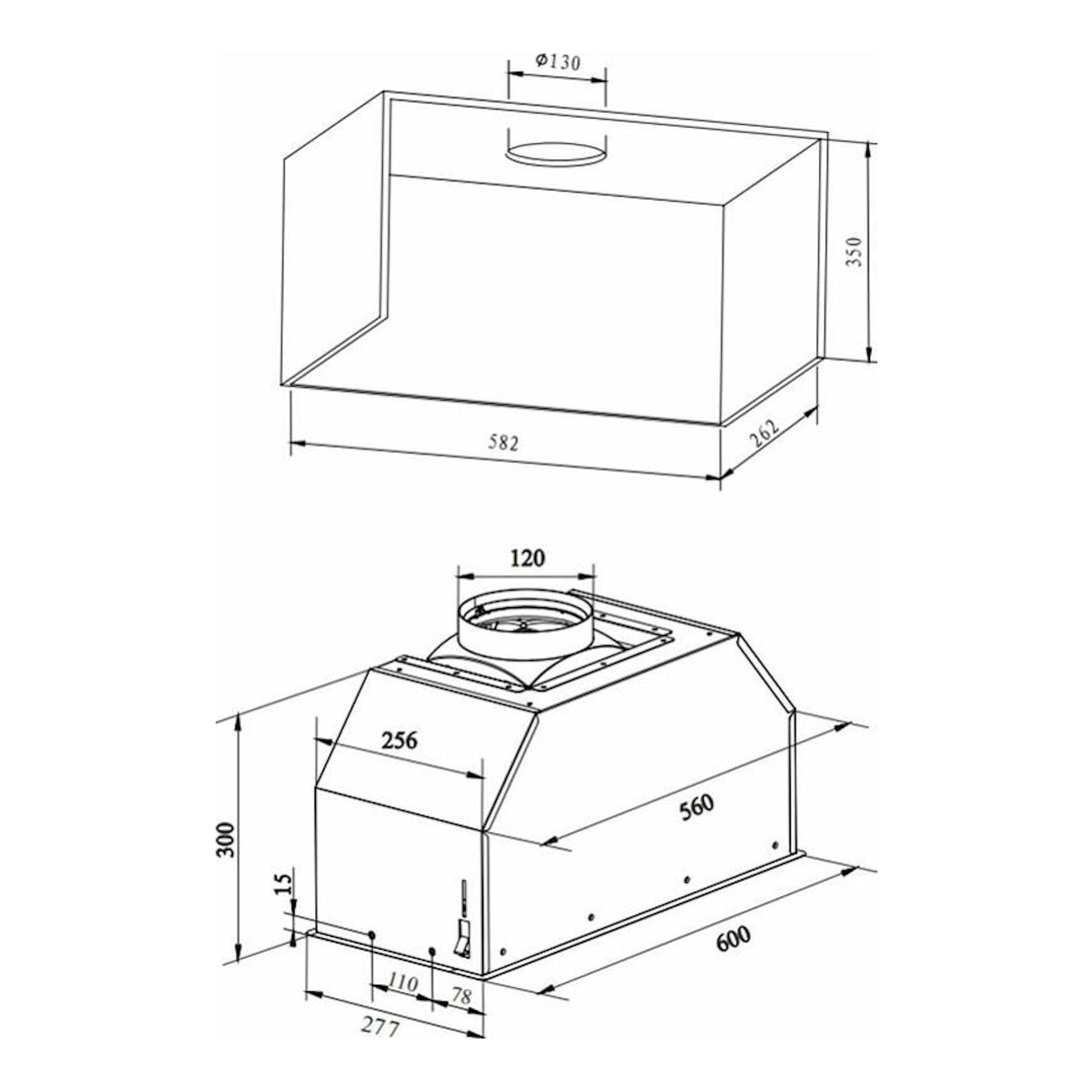 Esquema técnico del grupo filtrante Fagor 3AF3-6120X inox, con vistas frontal y lateral y cotas.