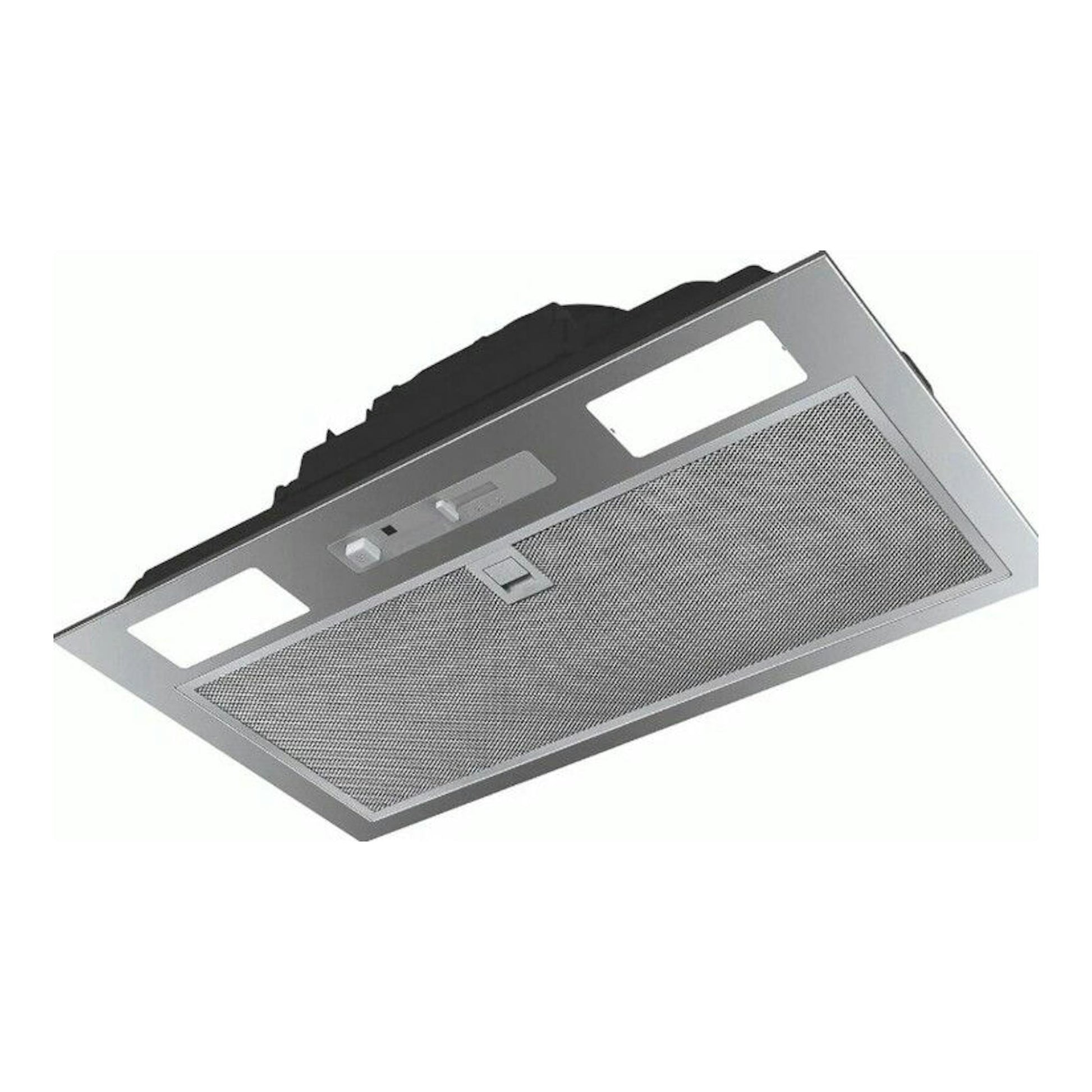 Grupo filtrante Mepamsa Smart 70X inox, vista inferior en ángulo, panel gris con rejilla metálica.