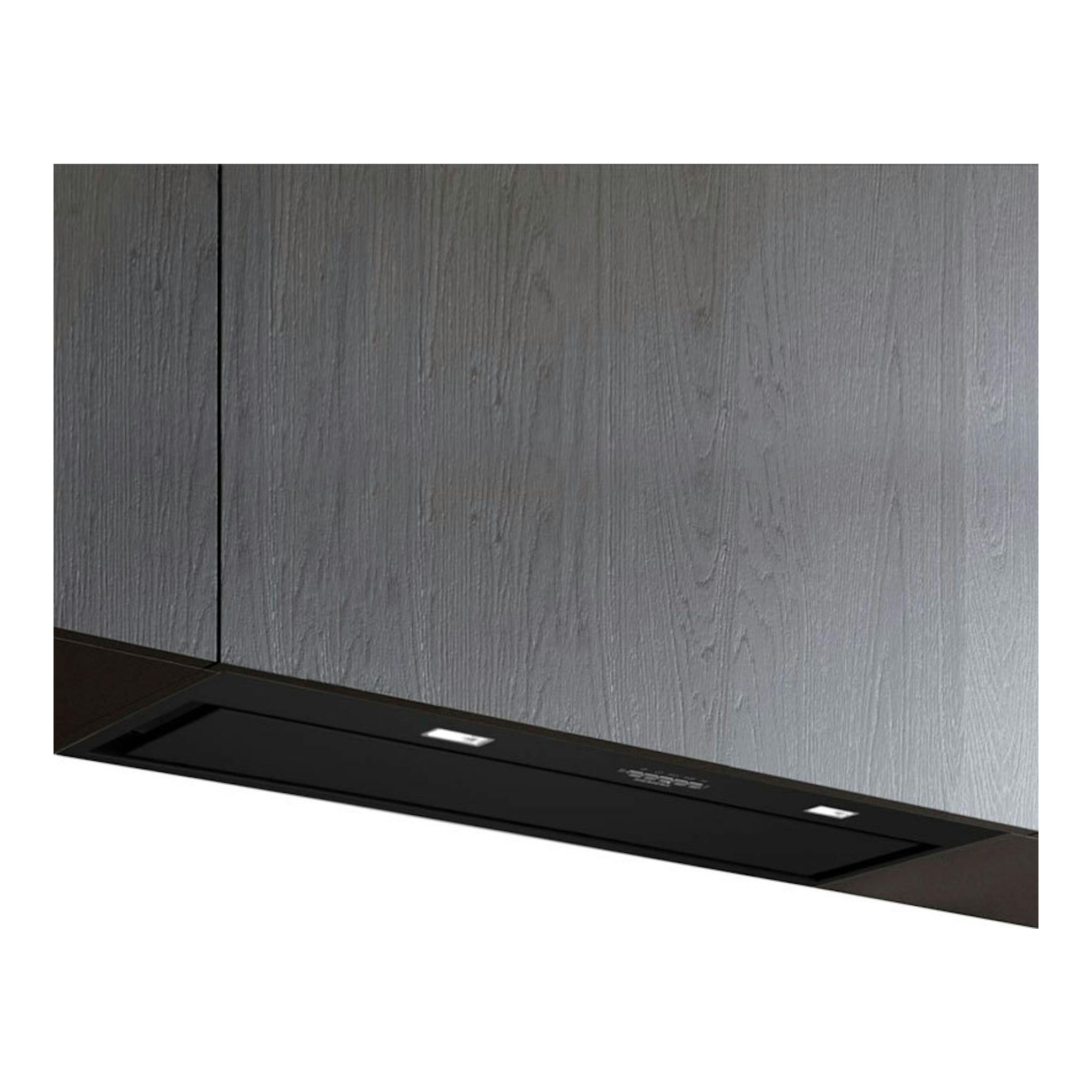 Grupo filtrante Siemens LB88NPC60 negro, vista frontal inclinada, integrado bajo mueble con dos luces.