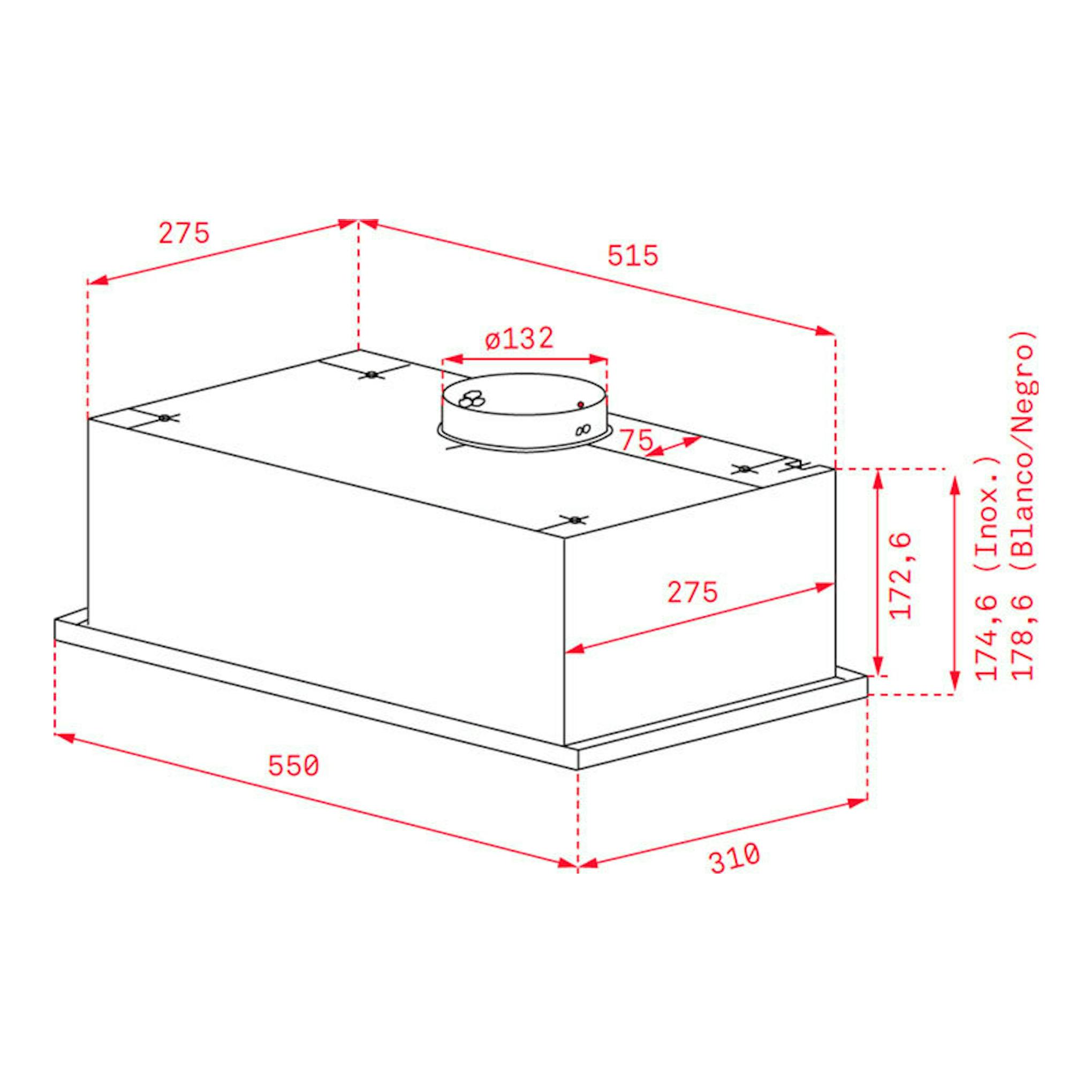 Grupo filtrante Teka GFG 2 blanco, vista isométrica técnica con dimensiones y salida superior.
