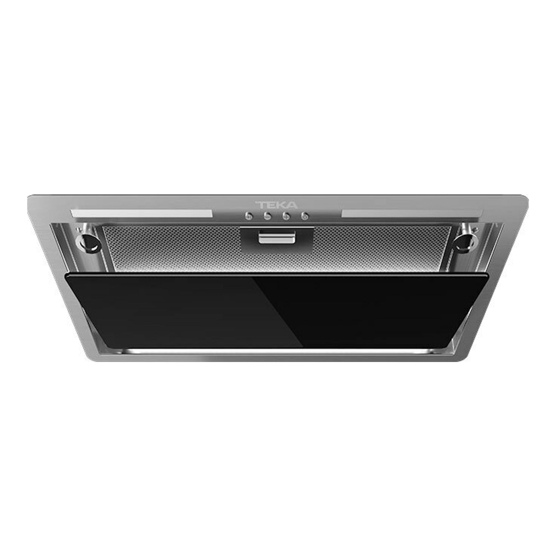 Grupo filtrante Teka GFL57651 en acero inoxidable y cristal negro, vista frontal inferior.