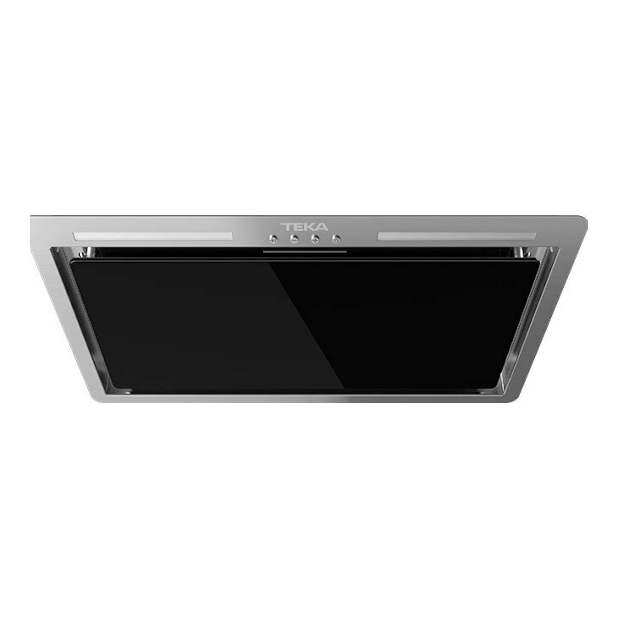 Grupo filtrante Teka GFL57651, vista frontal, acabado en acero inoxidable y cristal negro.