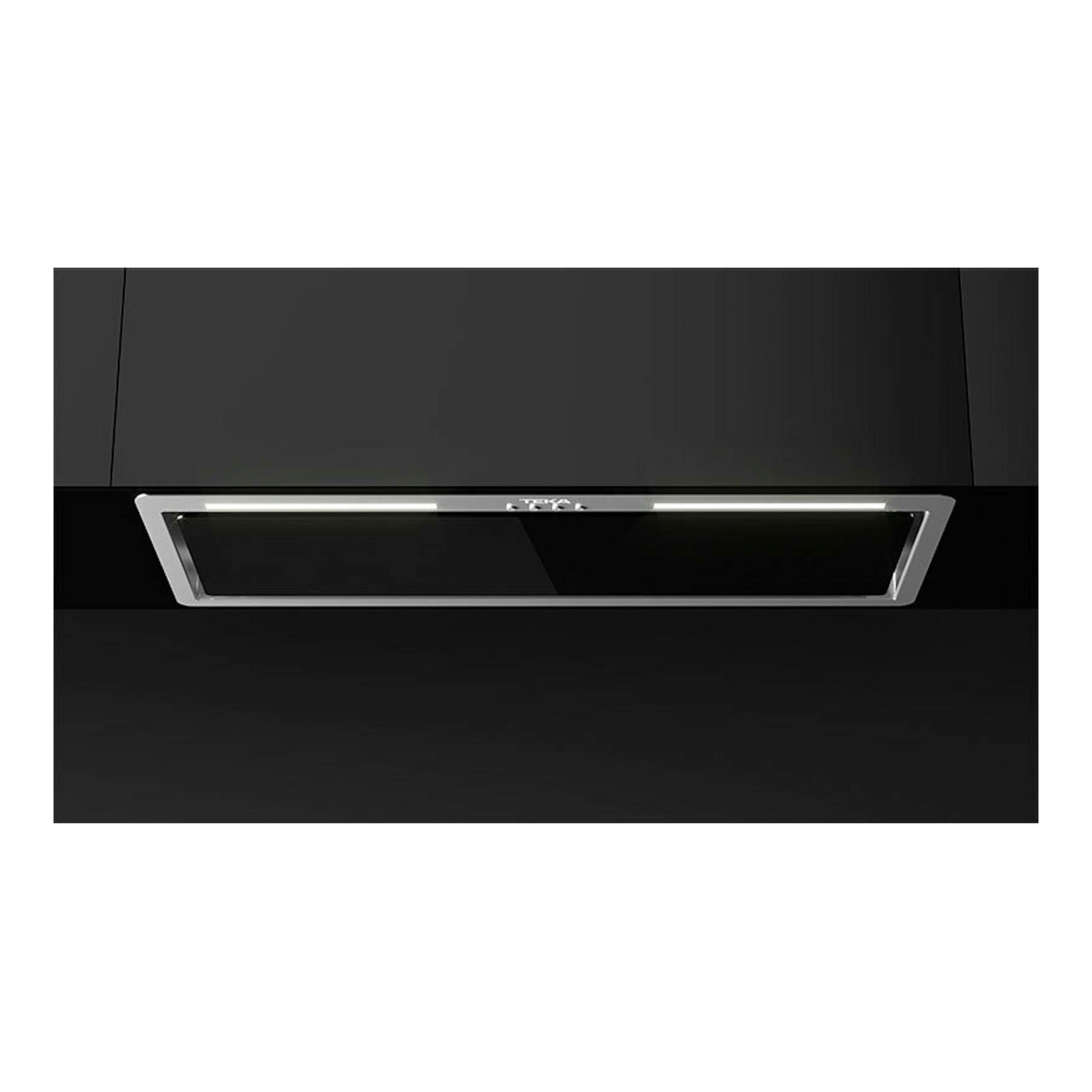 Grupo filtrante Teka GFL77651 de cristal negro, vista frontal, con marco metálico y luces LED.