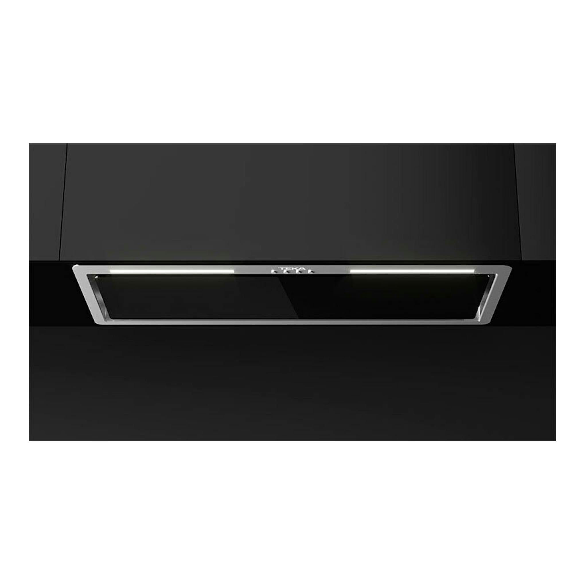 Grupo filtrante Teka GFL77651 de cristal negro, vista frontal, con marco metálico y luces LED.