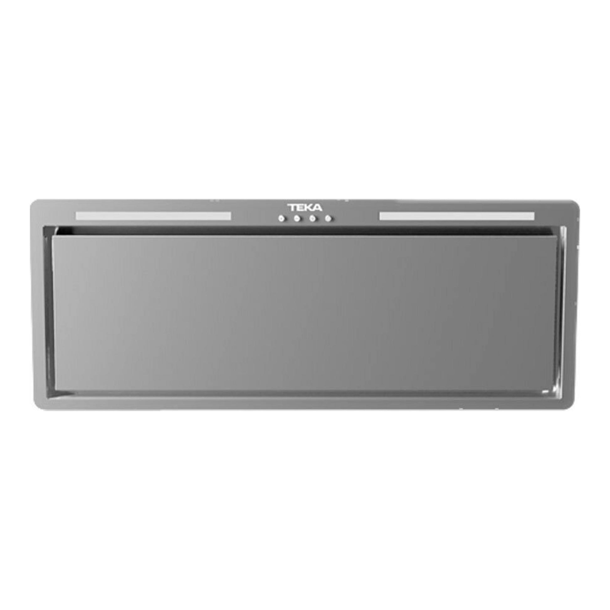 Grupo filtrante Teka GFL77760EOS IX inox, vista frontal, panel gris con borde metálico y botones superiores.
