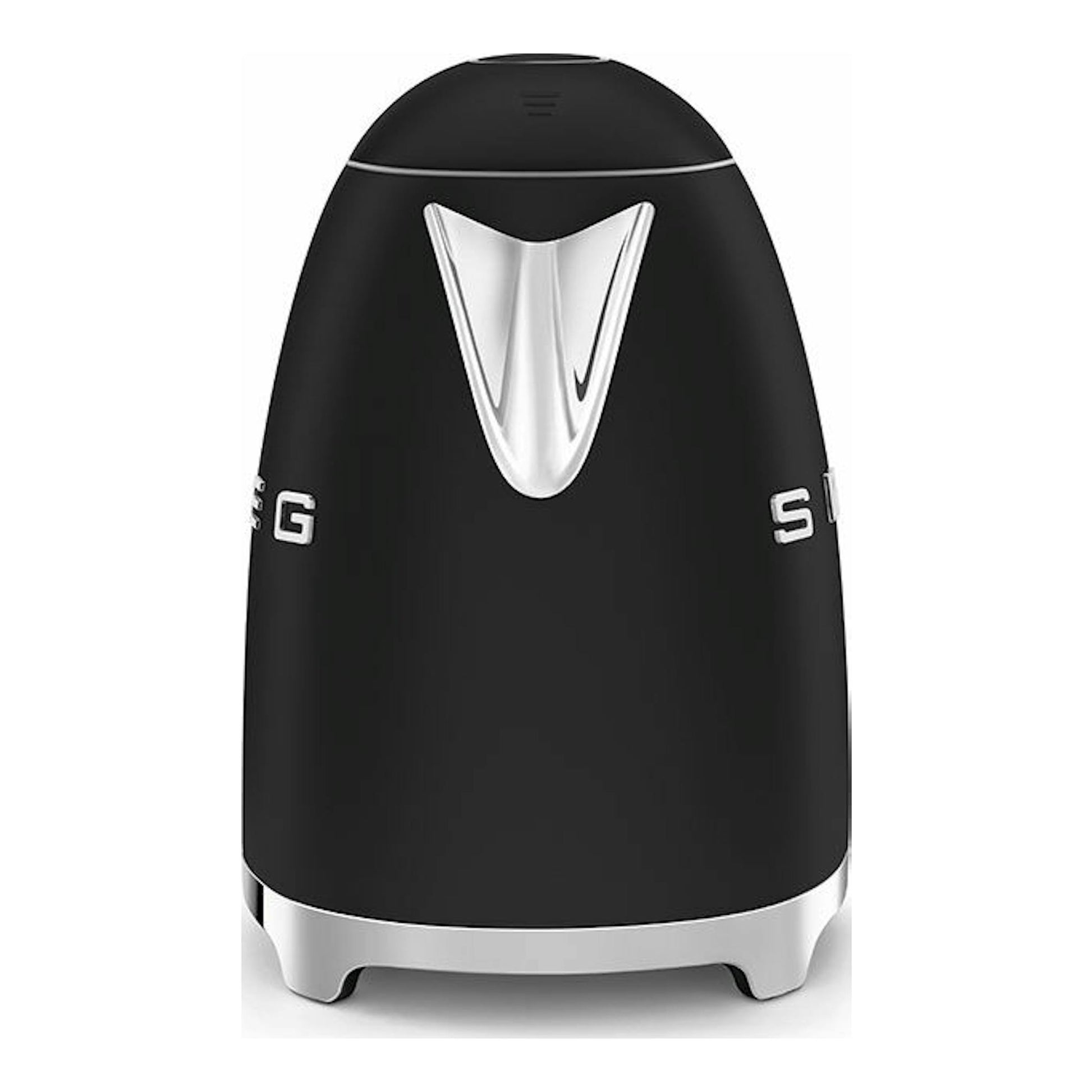 Hervidor Smeg KLF03BLMEU negro, vista frontal, con detalles cromados.