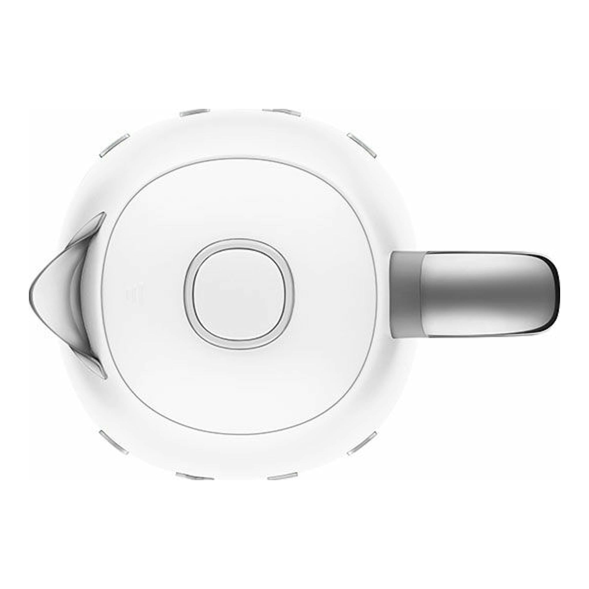 Hervidor Smeg KLF03WHMEU blanco, vista superior con asa y boquilla grises.