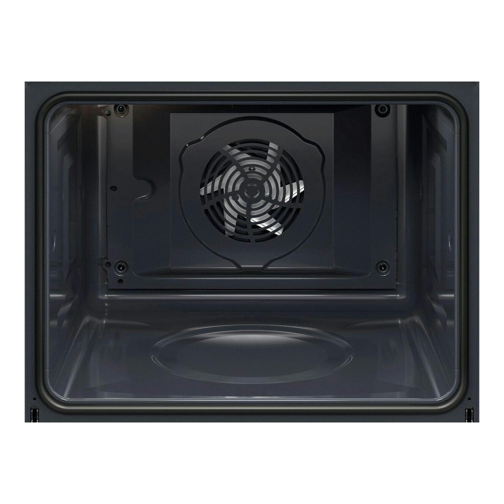 Interior de horno AEG BES331111M en color negro, vista frontal de la cavidad y ventilador trasero.