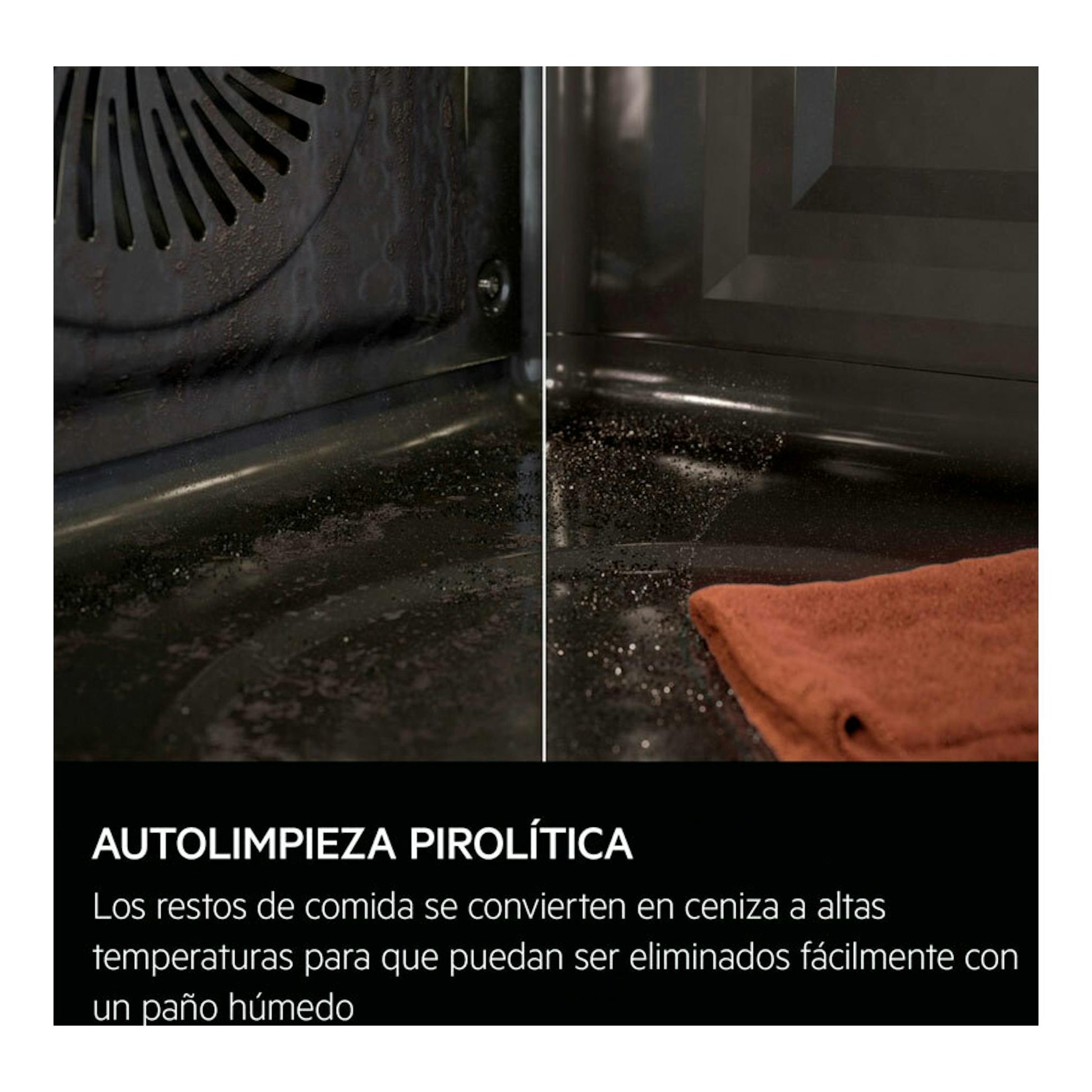 Horno AEG GU5PB41WSK de cristal negro, interior con autolimpieza pirolítica y paño en limpieza.