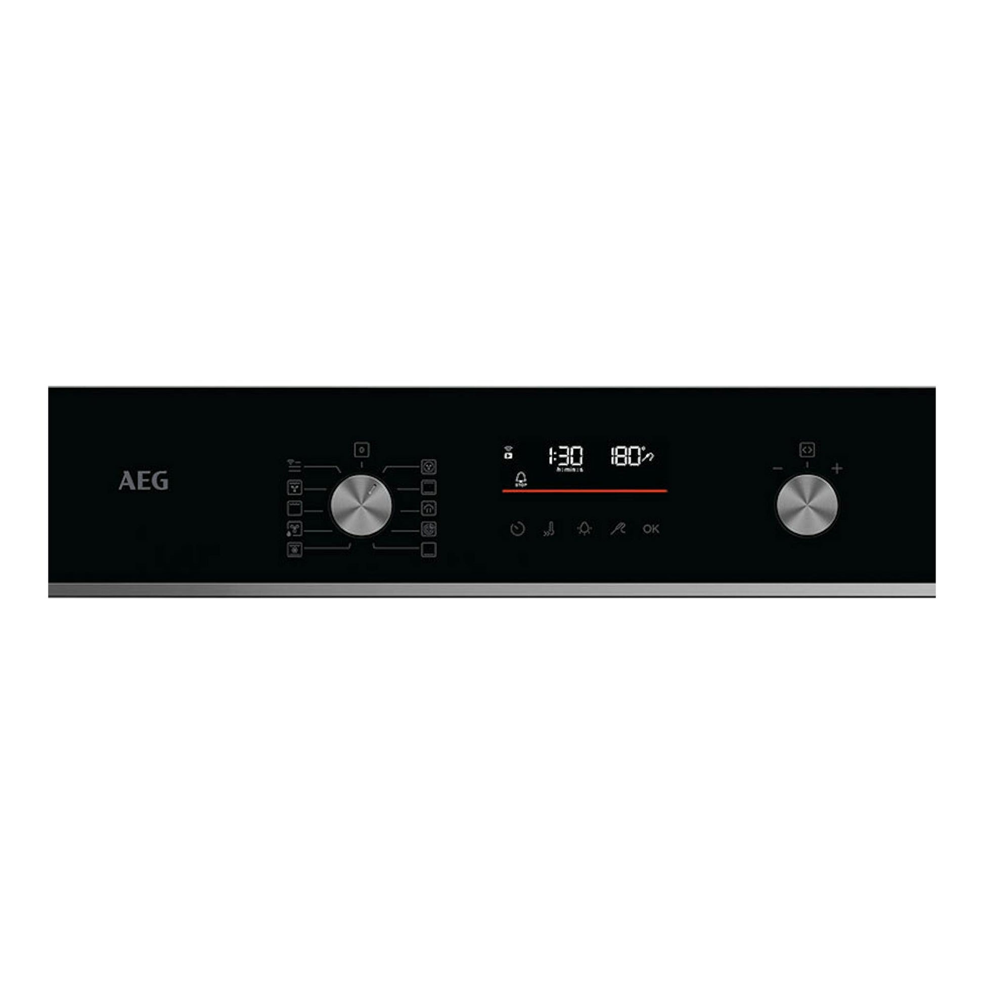 Horno AEG OA5PB531AB negro, panel frontal negro con dos mandos y pantalla digital.