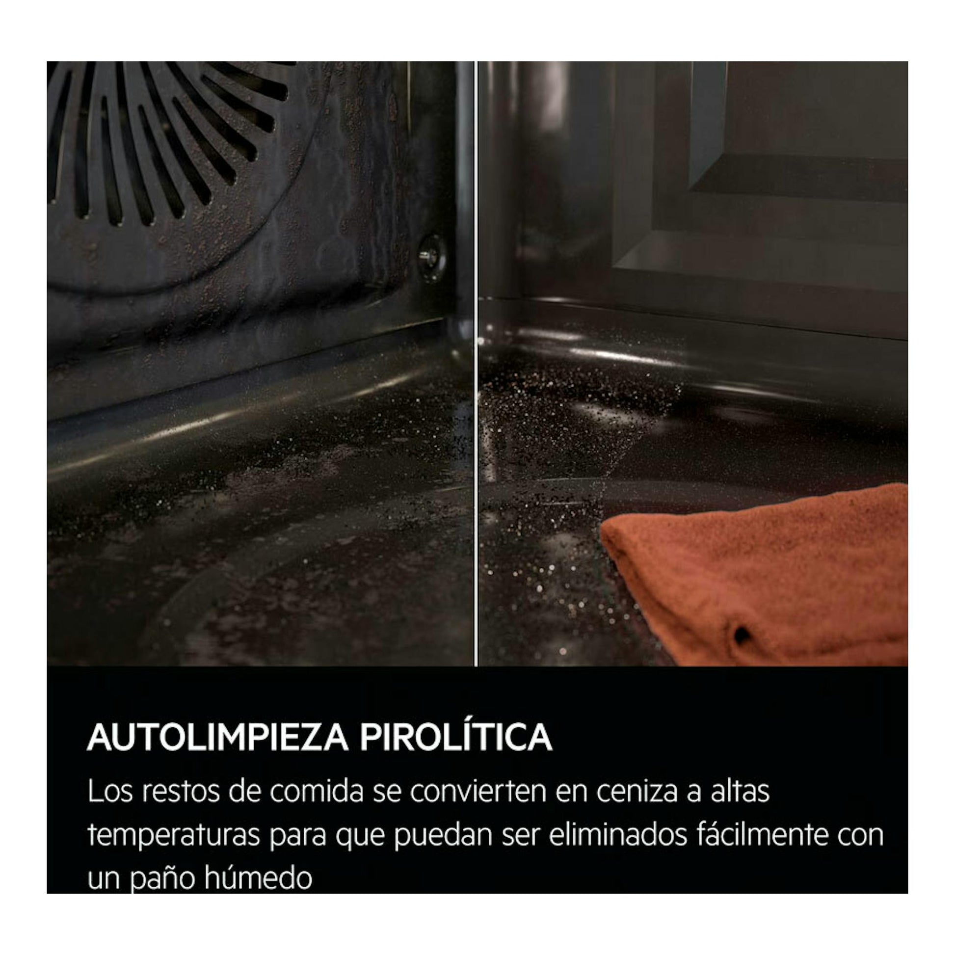 Horno AEG TA5PK401B de cristal negro, interior con autolimpieza pirolítica y paño de limpieza.