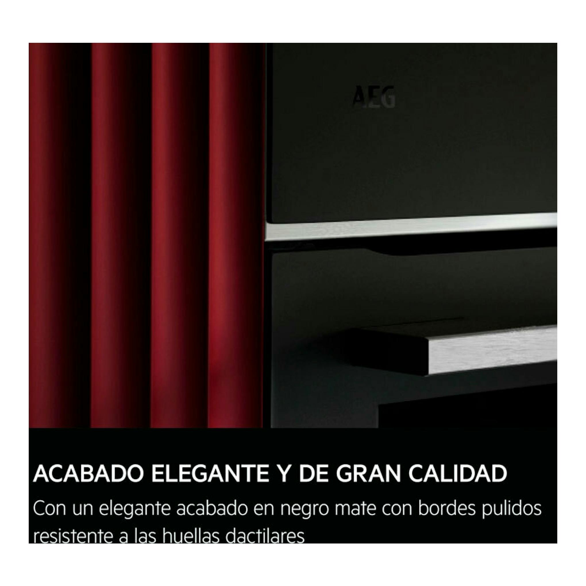 Horno AEG TE8PB731AT en negro mate, vista frontal parcial con tirador metálico.
