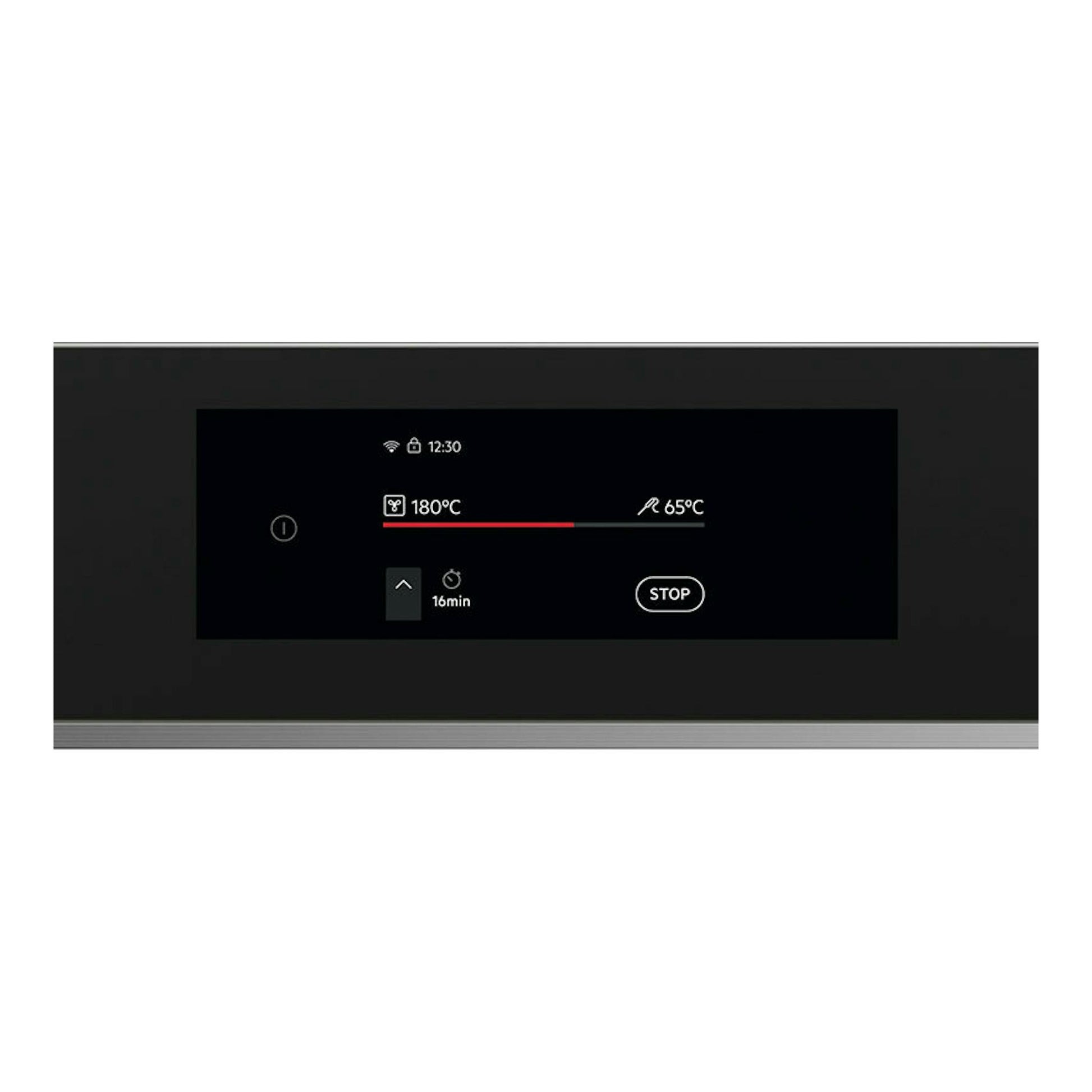 AEG TE8PB731AT, horno de cristal negro mate, vista frontal con panel táctil digital iluminado.