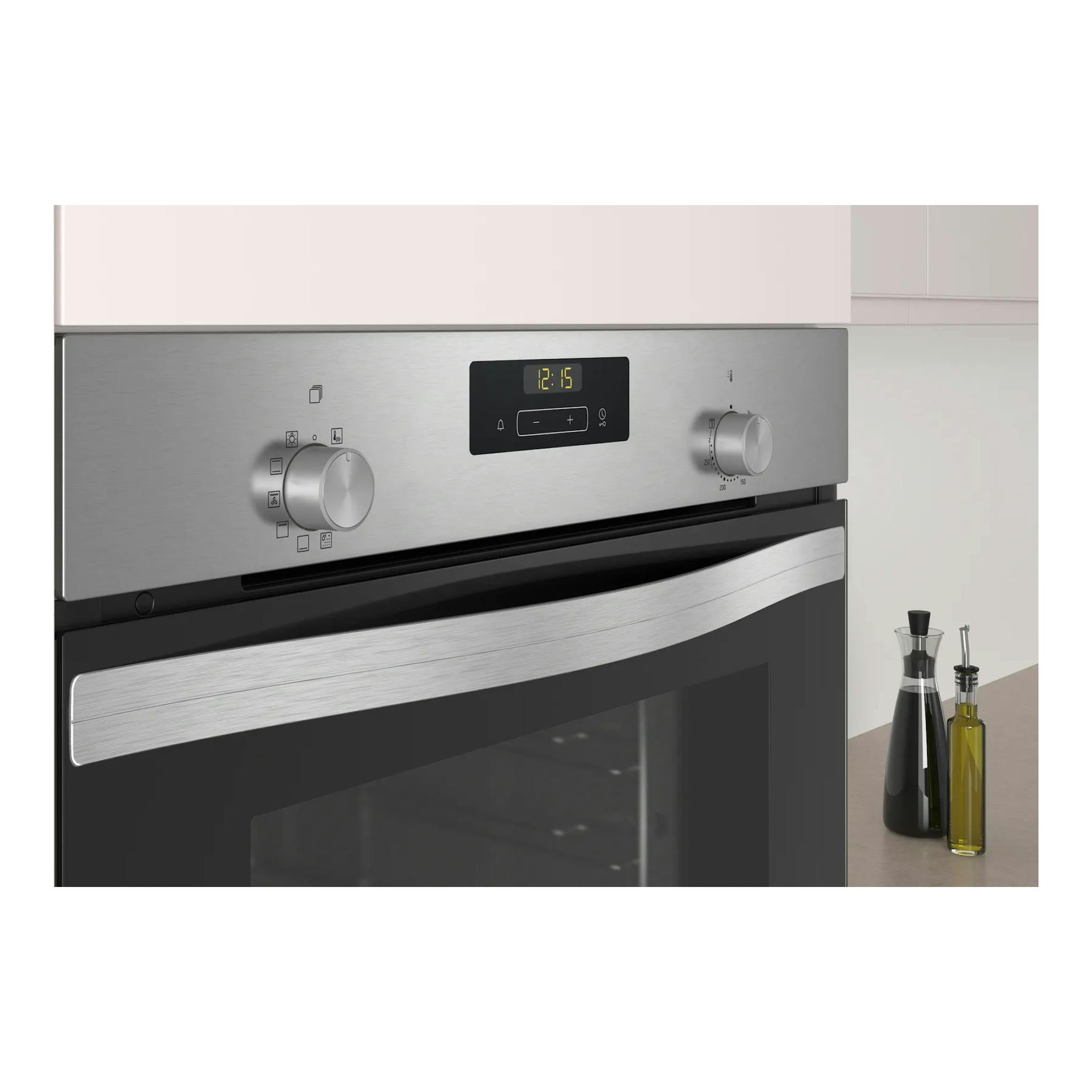 Horno integrable Balay 3CB4130X2 de acero inoxidable, vista frontal con panel digital y dos mandos.