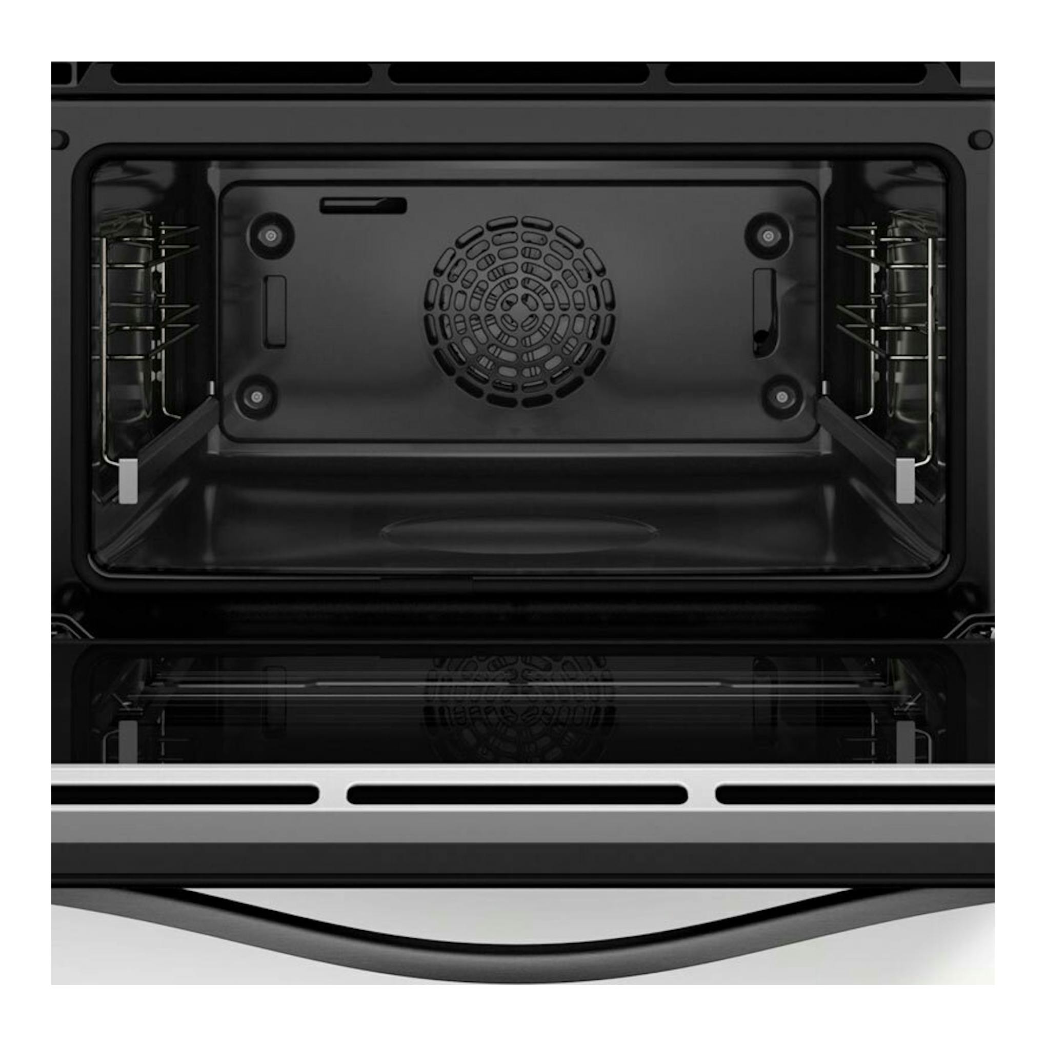 Horno Balay 3CB4821G3 grafito, vista frontal del interior con ventilador y puerta de cristal.
