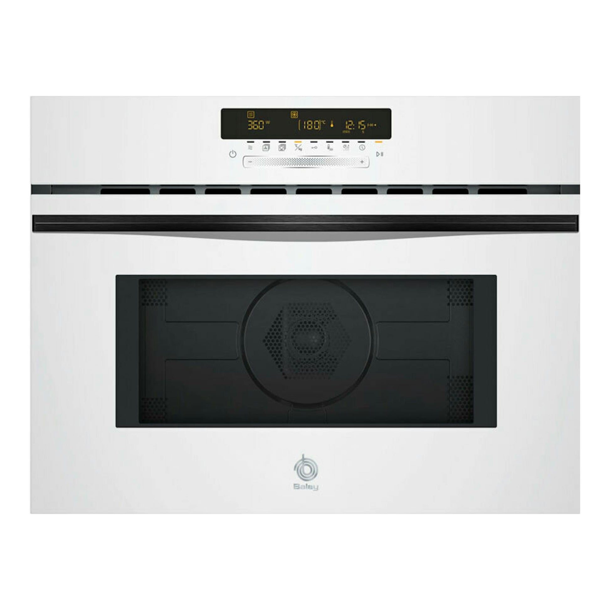 Horno microondas Balay 3CW5179B3 blanco, vista frontal, con panel digital negro y puerta de cristal.
