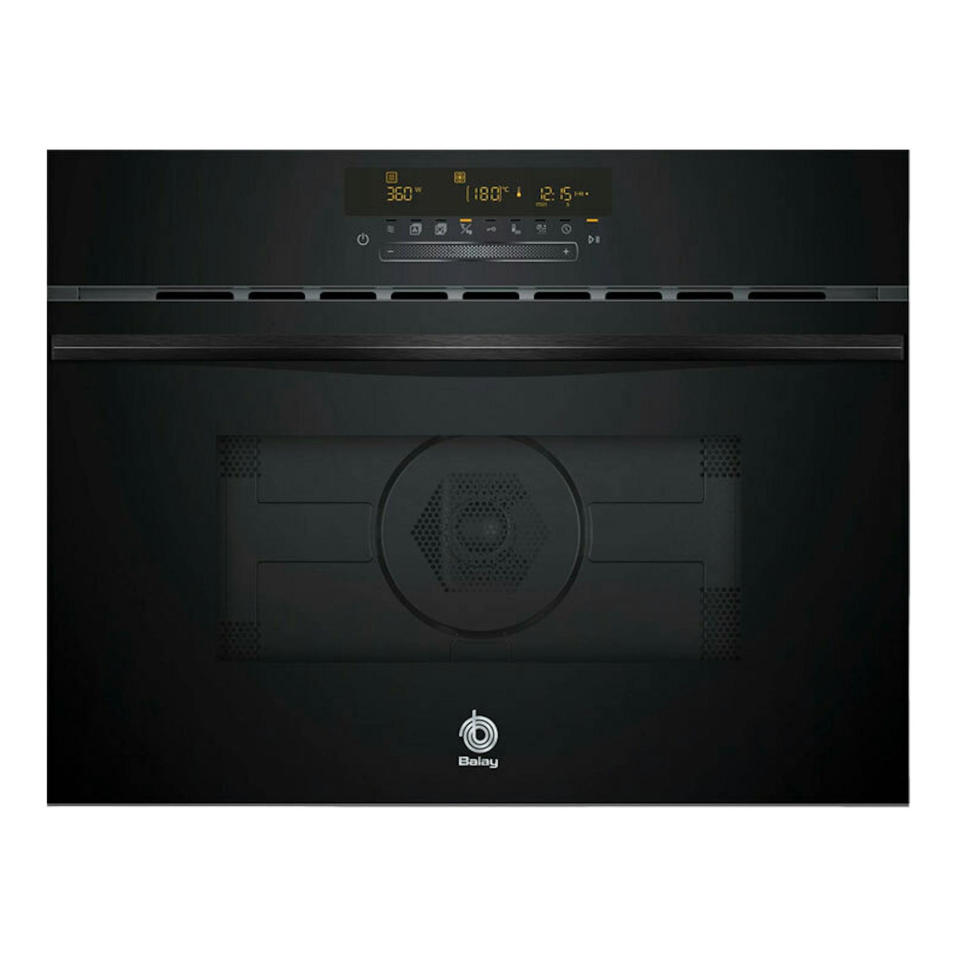Horno Balay 3CW5179N3 de cristal negro, vista frontal, con panel digital iluminado y puerta de vidrio oscuro.