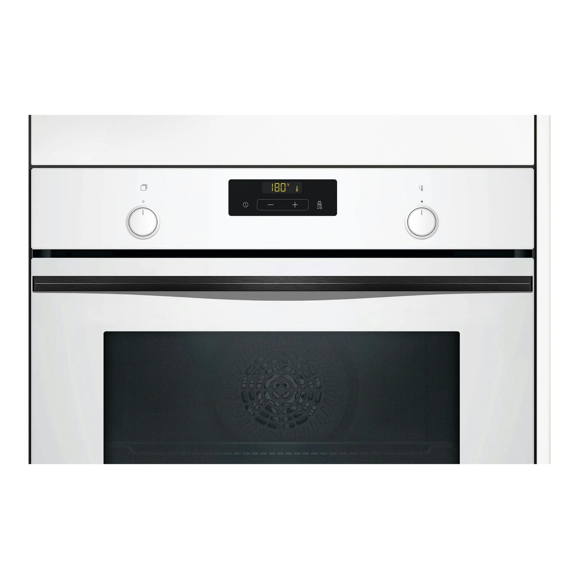 Horno Balay 3HA5749B3 empotrado, frontal blanco con dos mandos y display digital negro.