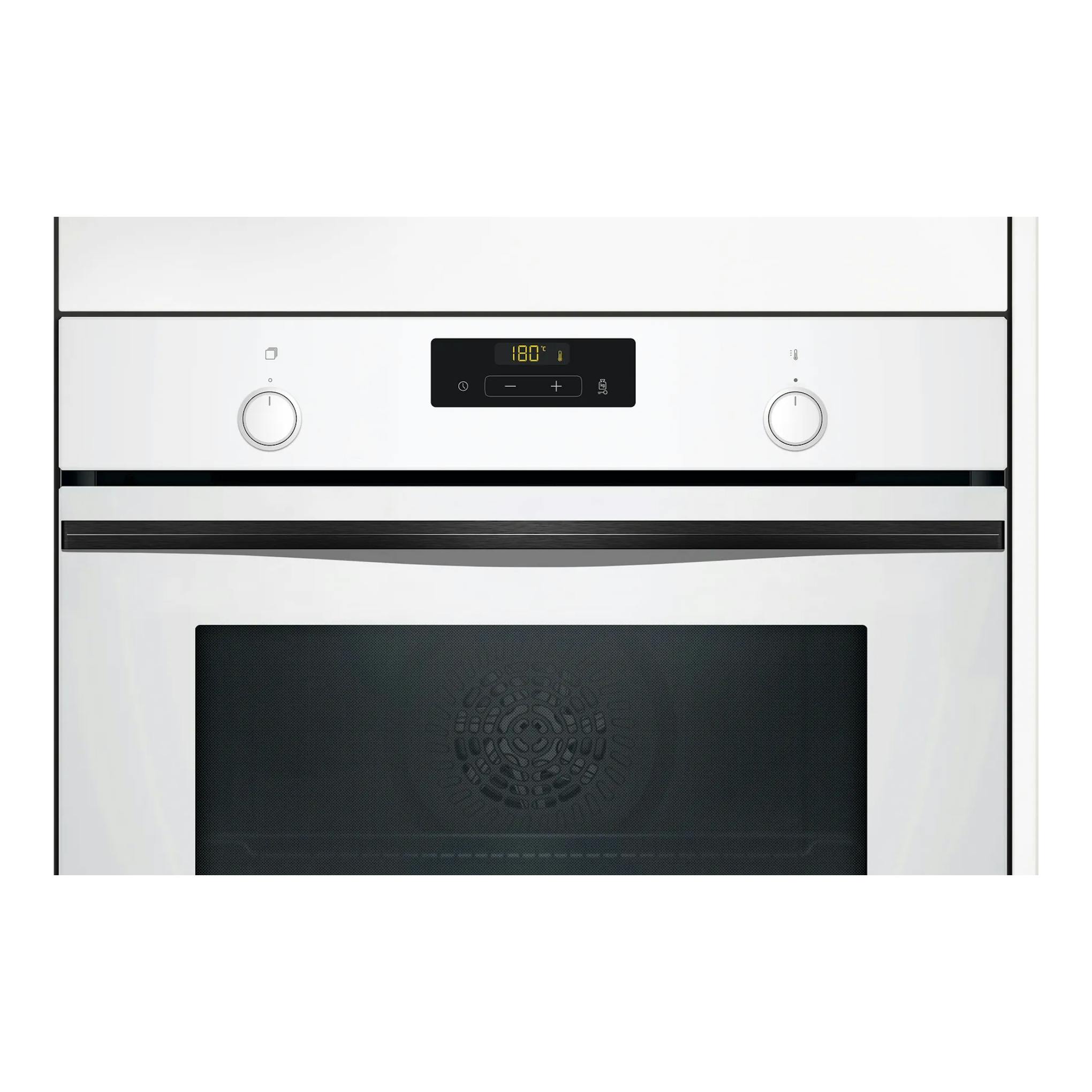 Horno Balay 3HA5749B3 empotrado, frontal blanco con dos mandos y display digital negro.