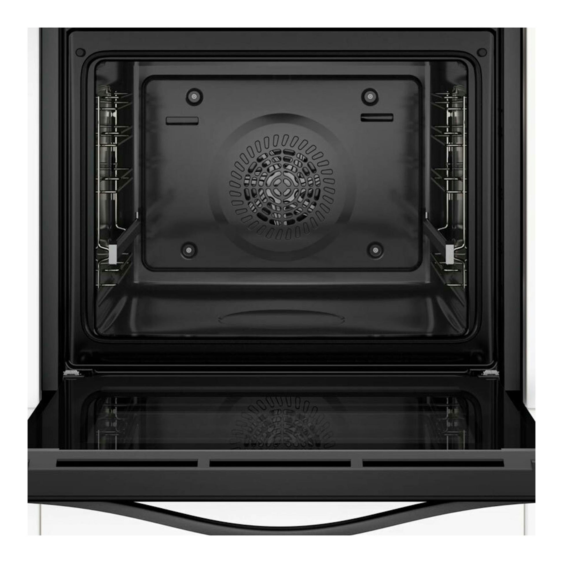 Horno Balay 3HB4131G3 grafito, vista frontal con la puerta abierta y el interior negro visible.