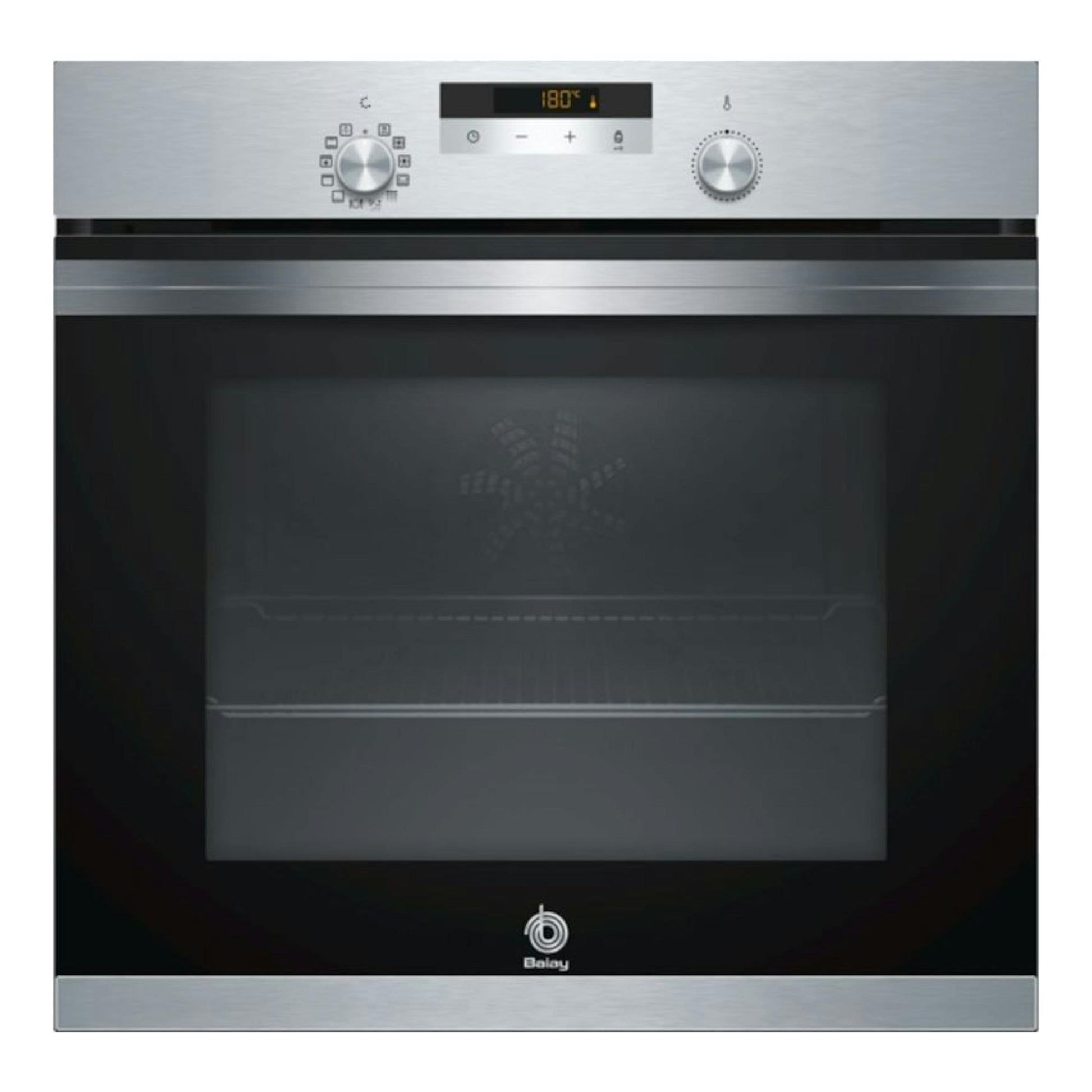 Horno Balay 3HB4841X0 inox, vista frontal, con panel superior y puerta de vidrio negra.