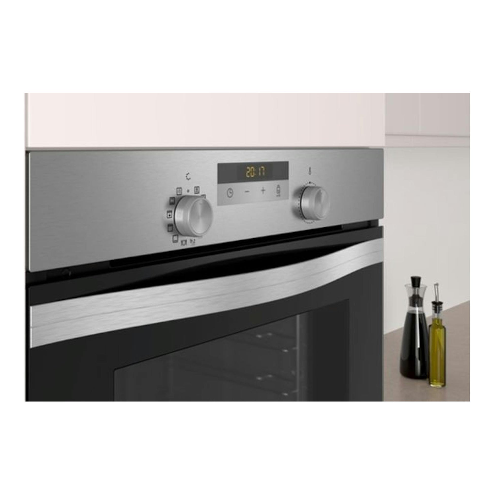 Horno Balay 3HB4841X0 de acero inoxidable, vista frontal con panel digital y dos mandos.