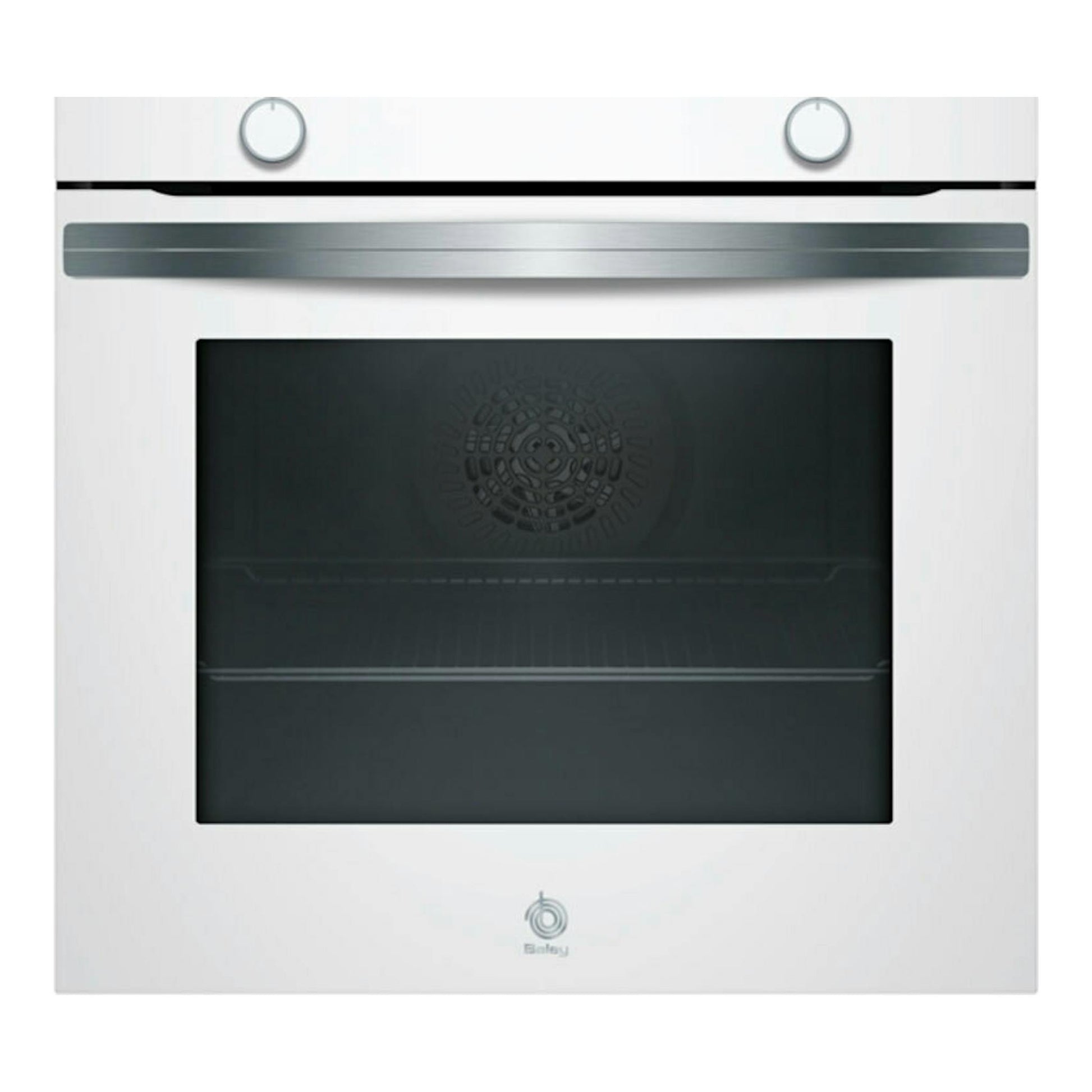 Horno Balay 3HB5000B2 blanco, vista frontal, con puerta negra y dos mandos superiores.