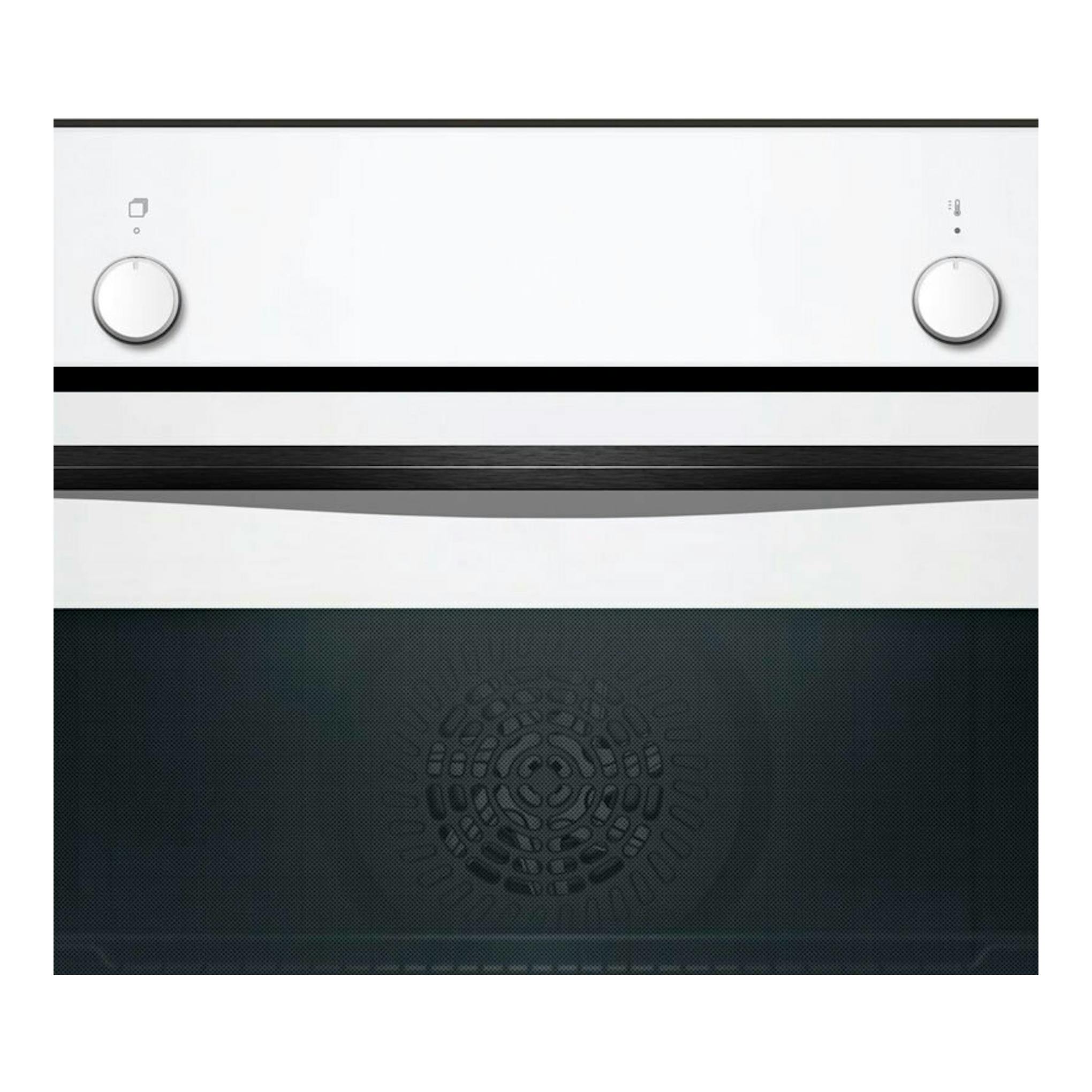 Horno Balay 3HB5000B3 blanco, vista frontal, con dos mandos y puerta de cristal negro.
