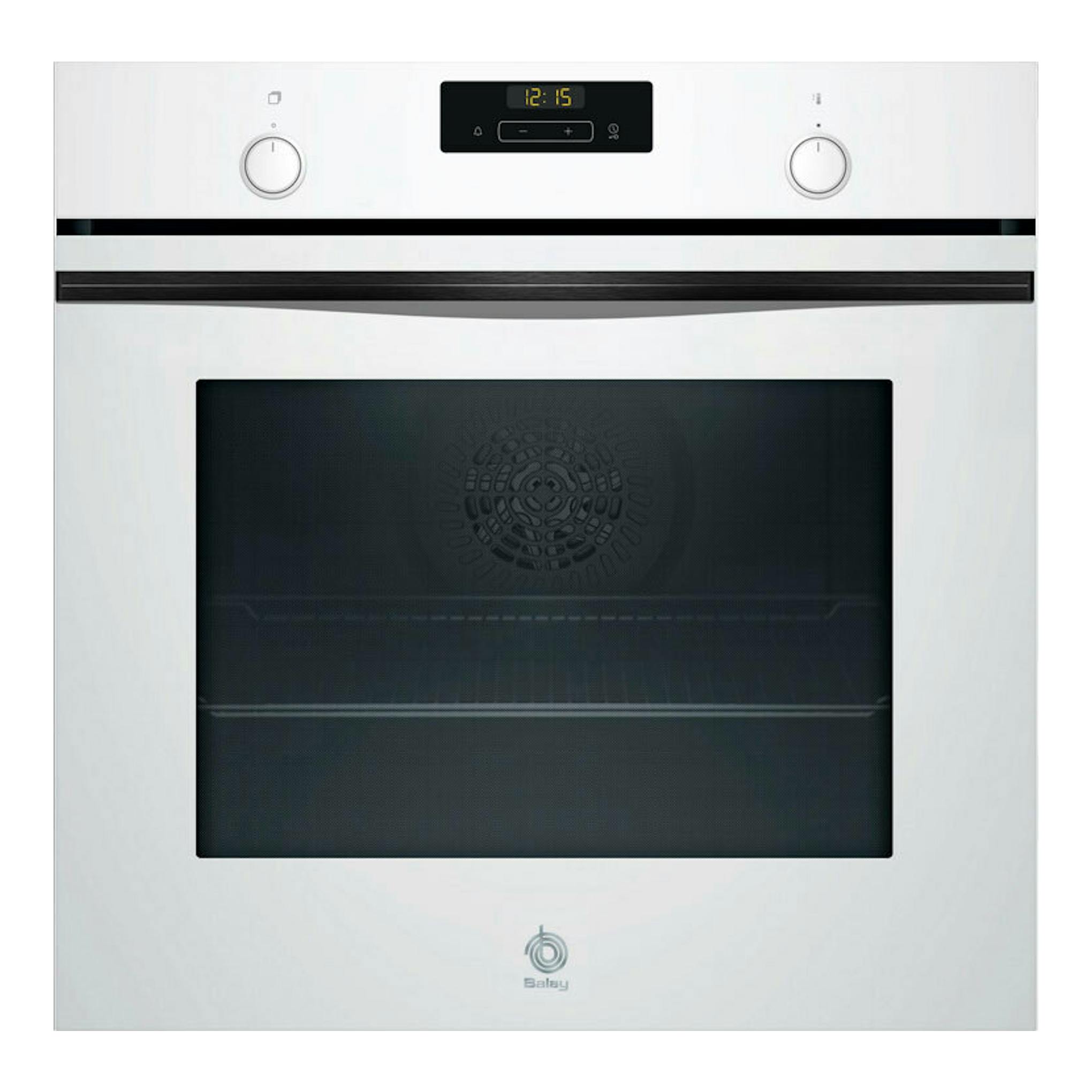 Horno Balay 3HB5131B3 blanco, vista frontal, con dos mandos y display digital.
