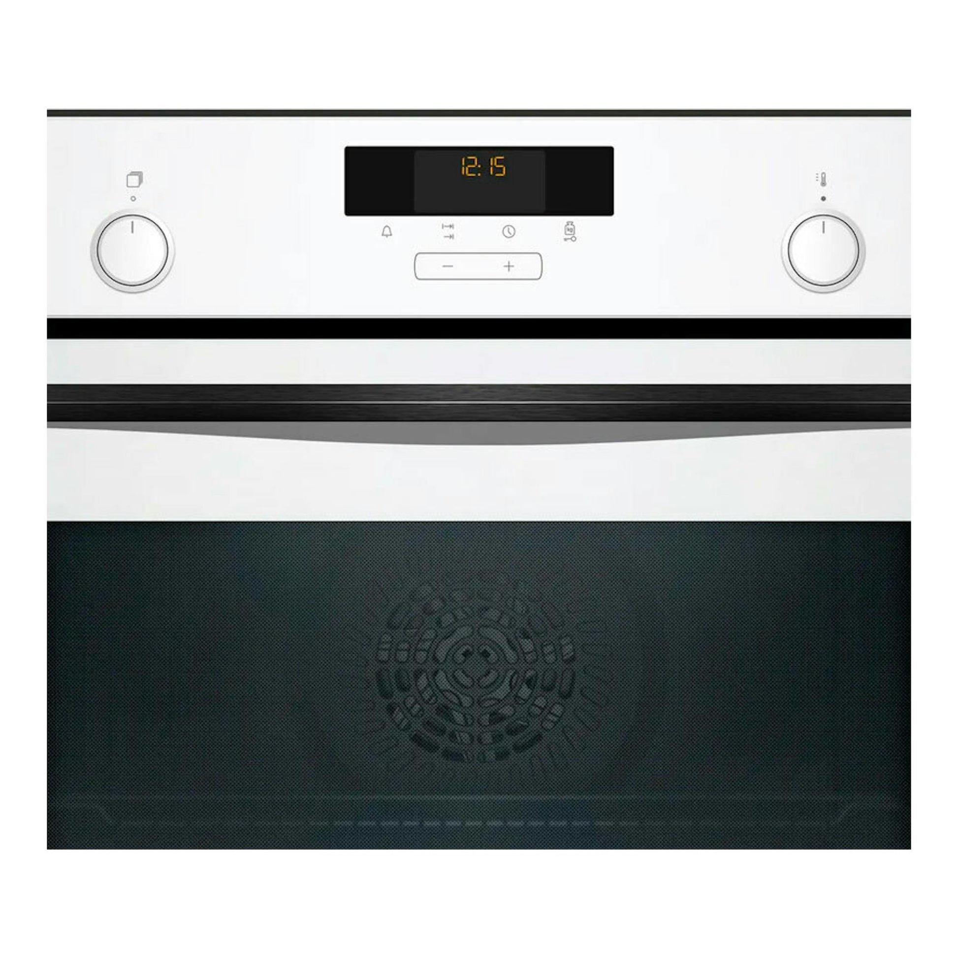 Horno Balay 3HB5159B3 blanco, vista frontal, con panel digital, dos mandos y puerta de cristal negro.