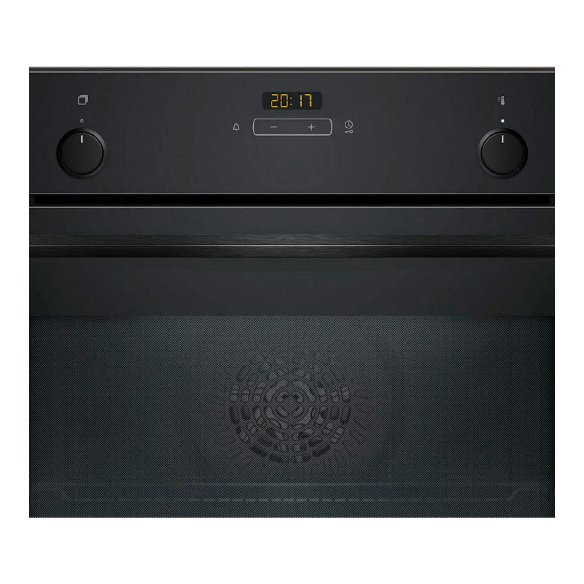 Horno Balay 3HB5159N4 de cristal negro, vista frontal con dos mandos y display digital.