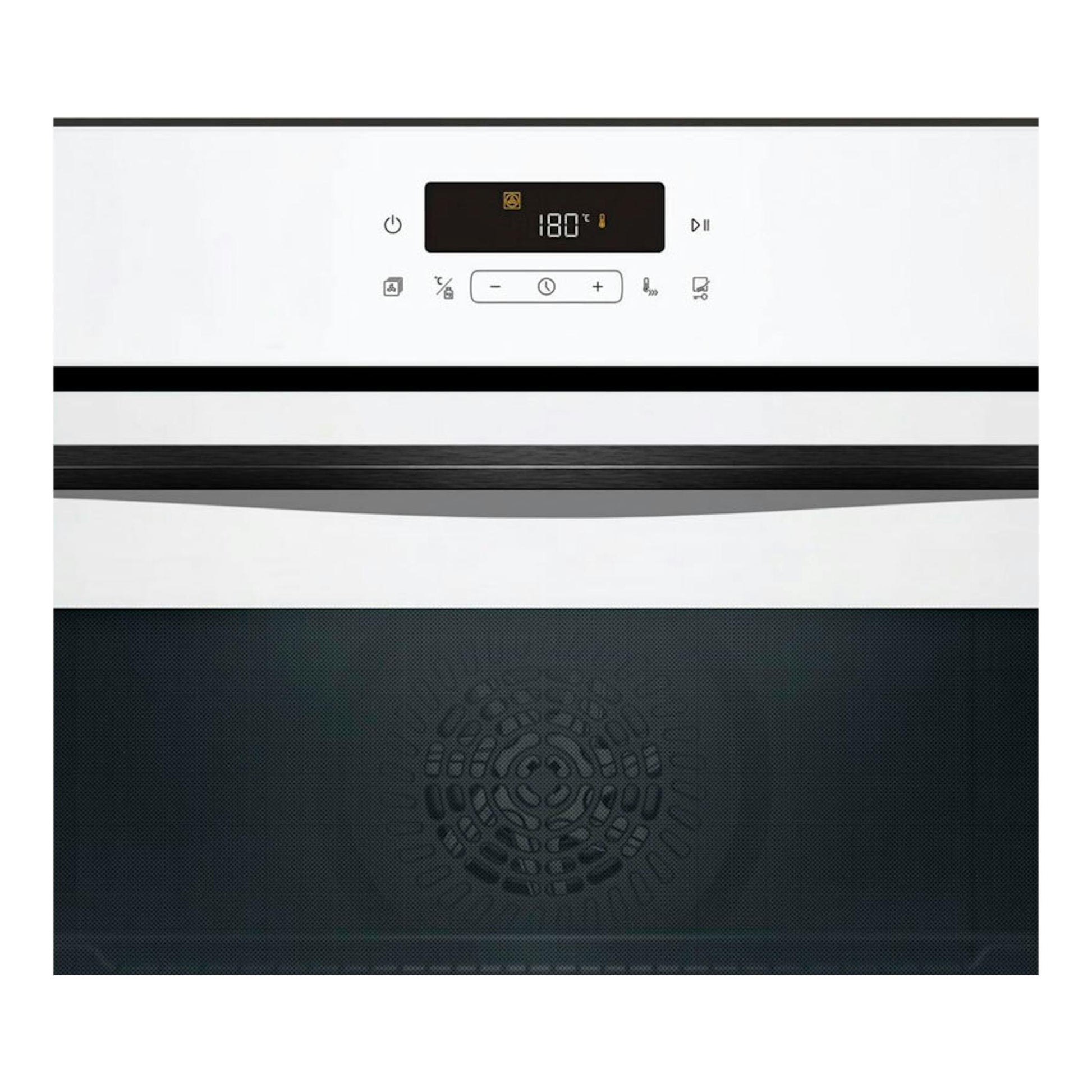 Horno Balay 3HD5829B3 blanco, vista frontal con display a 180 °C y puerta de cristal negro.